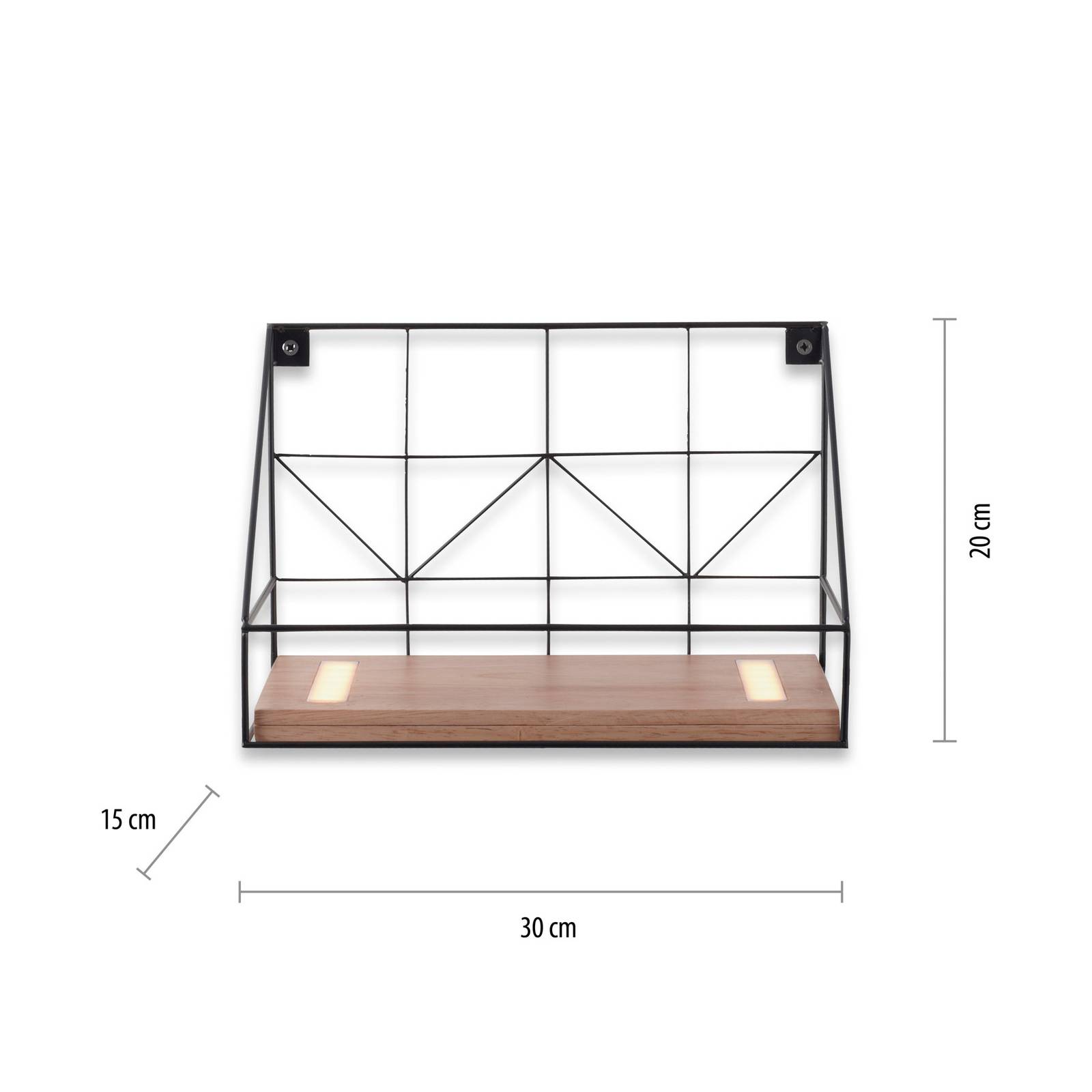 Kinkiet LED z drewnianą półką, 30x15cm