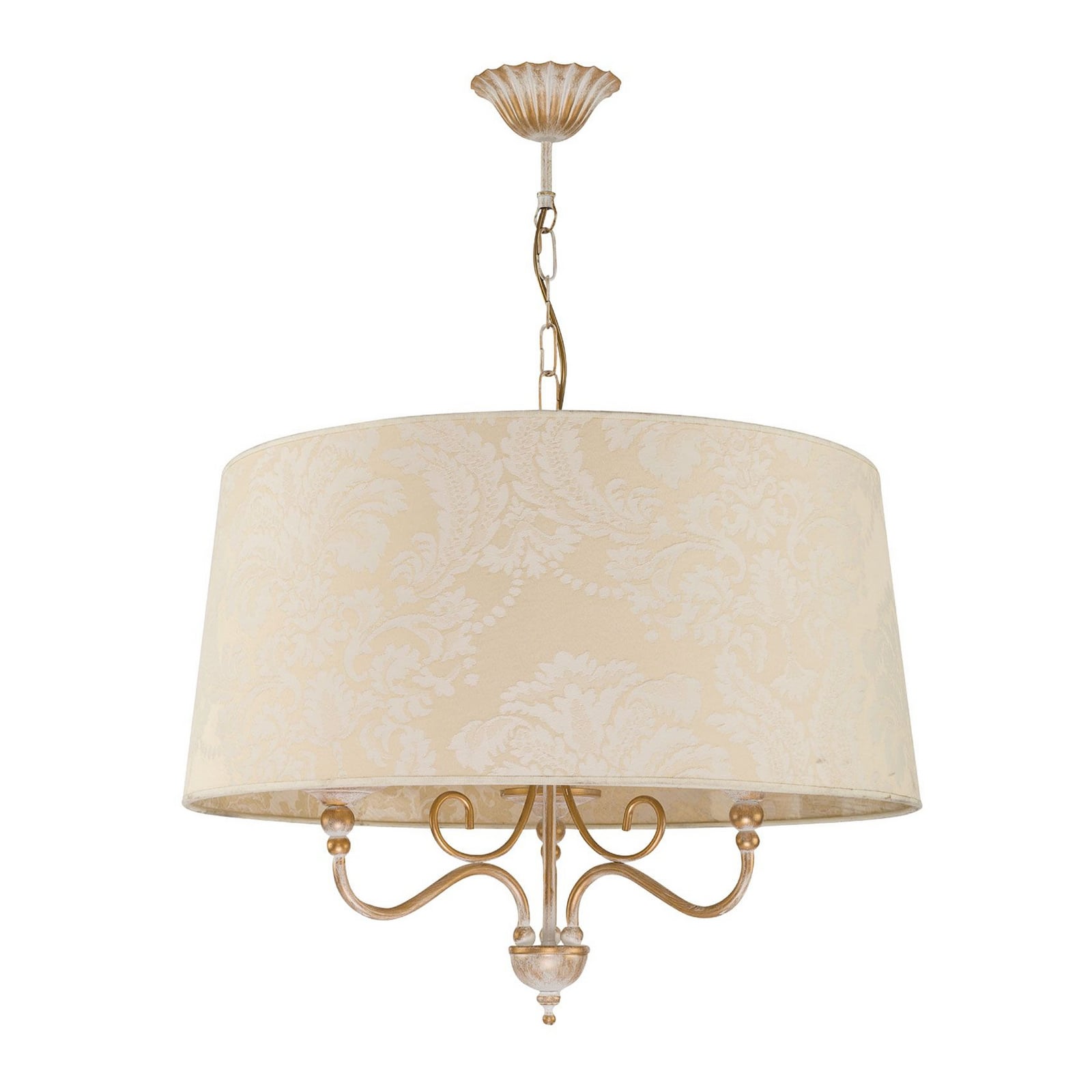 Hengelampe Sofia Ecrie, beige/gullfarget, tekstil, stål, E27 Hengelampe Sofia Ecrie, beige/gullfarget, tekstil, stål, E27