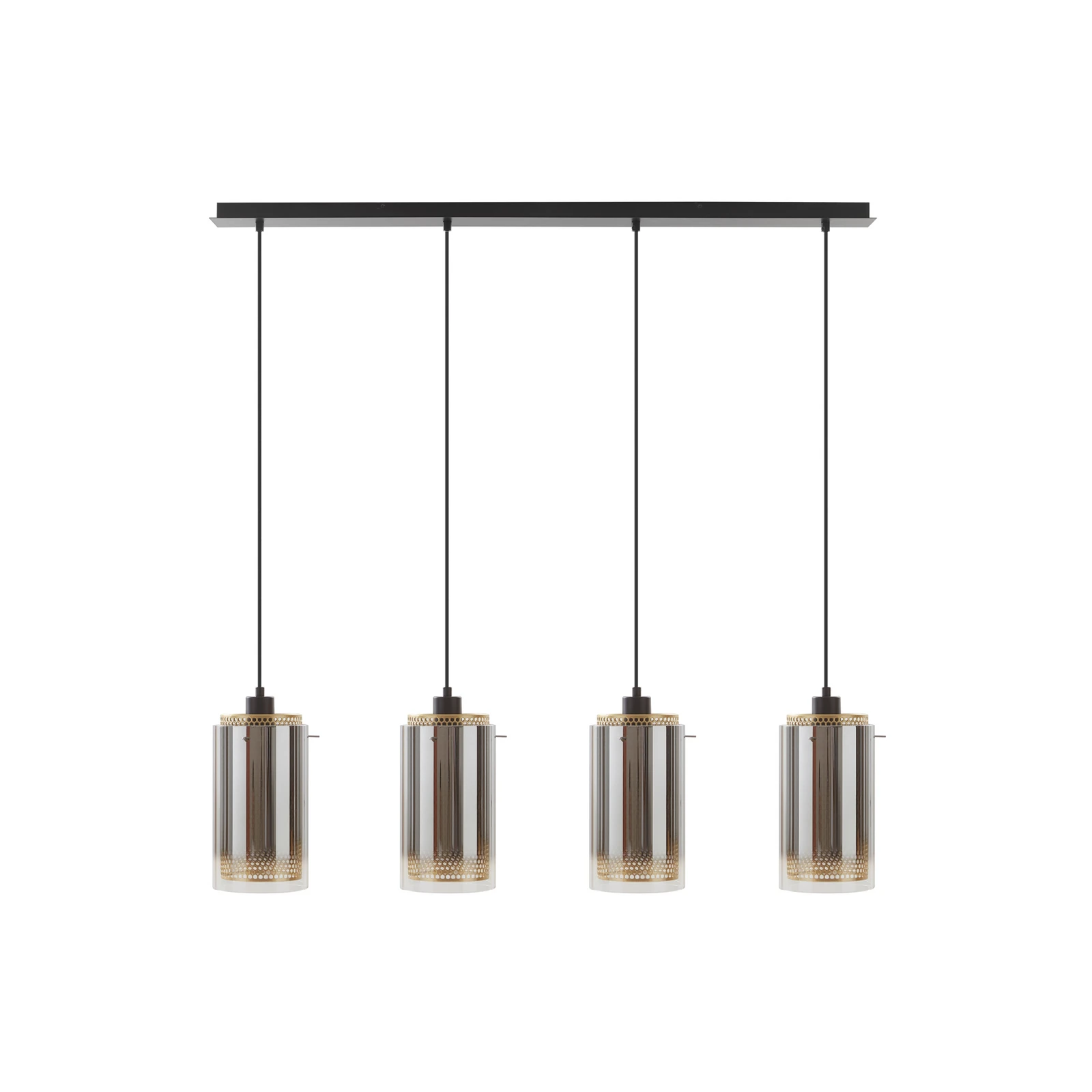 Lucande hanglamp Sterzy, 105 cm lang, grijs, glas, 4-lamps.