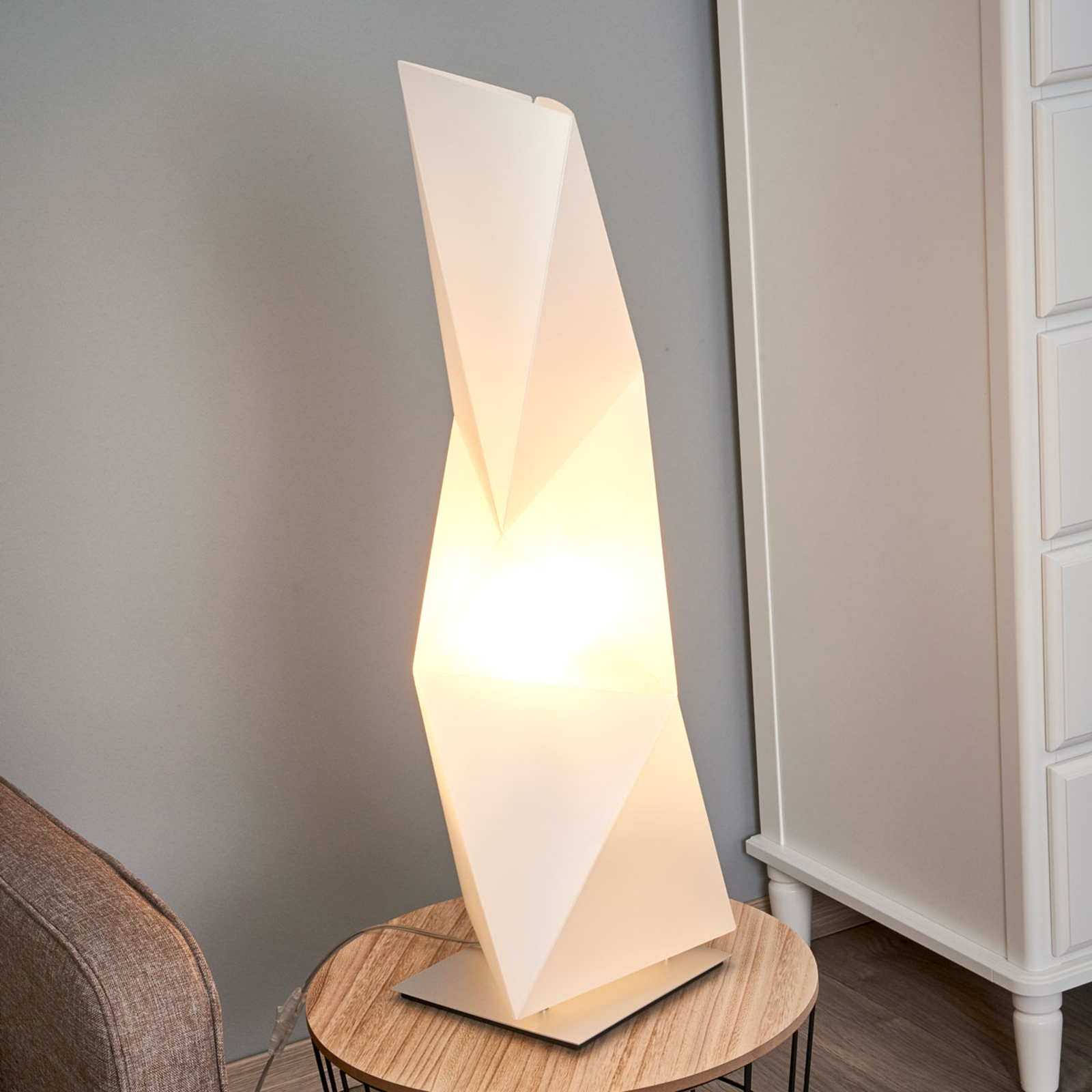 Slamp Angular Diamond designer table lamp 72 cm, for Living / Dining Room, Opalflex®, aluminium, E27, 10 W, energy efficiency: A++, L: 23 cm, W: 22 cm, H: 72 cm