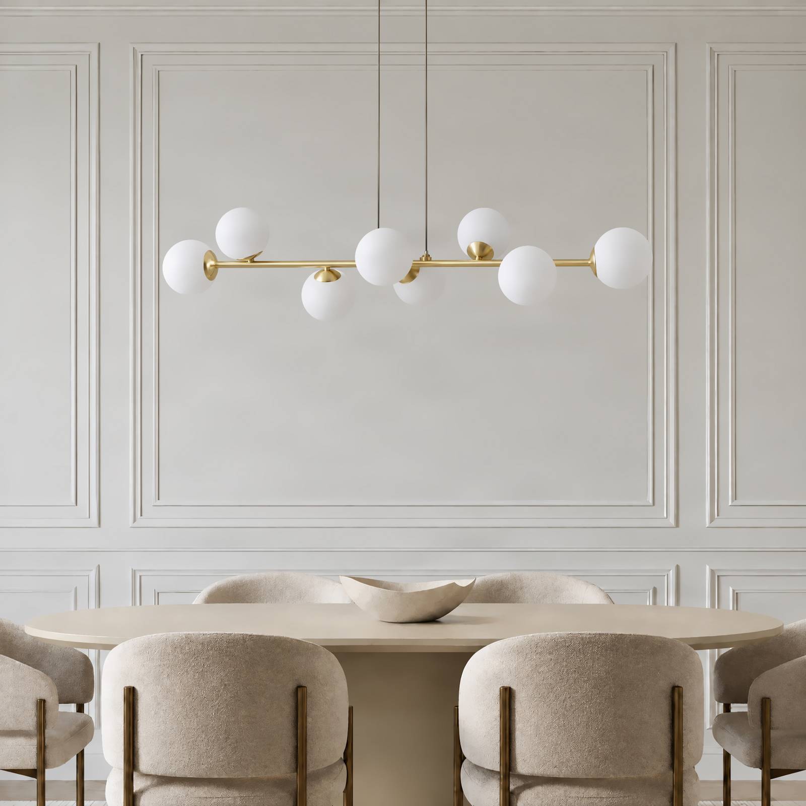 Lampa wisząca Lindby Isamer, opal/mosiądz, długość 130 cm