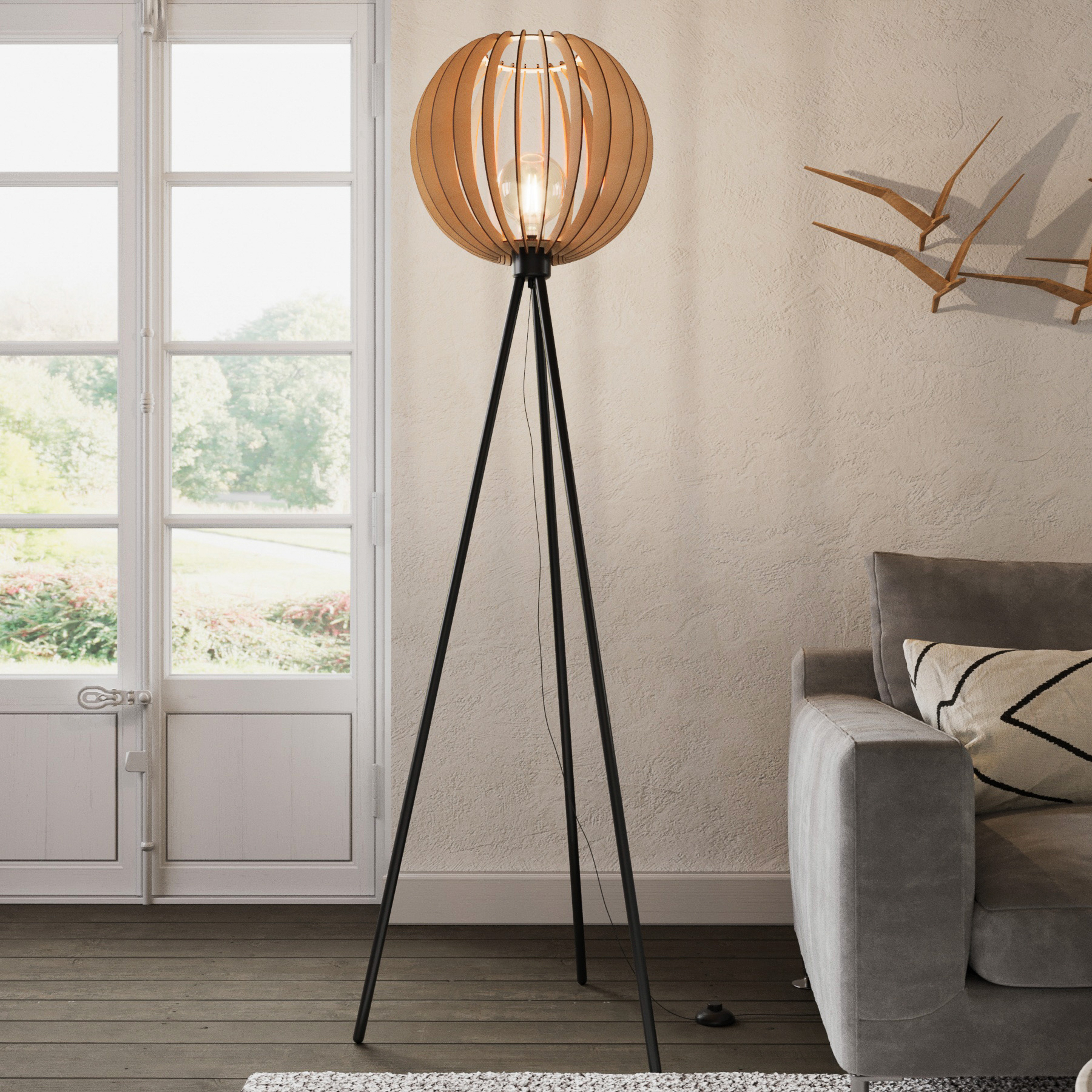 Lampe sur pied Envostar Clay, métal/contreplaqué de bouleau