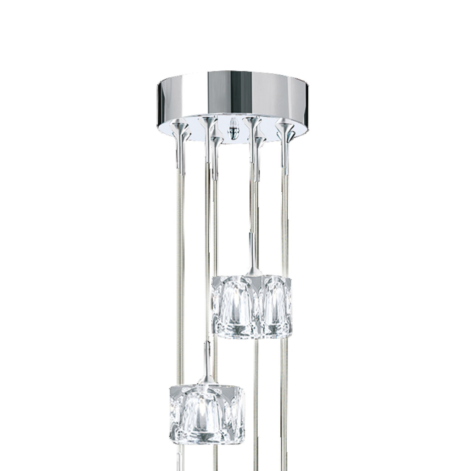 Ice Cube LED pendant light, 8-bulb, chrome, crystal glass