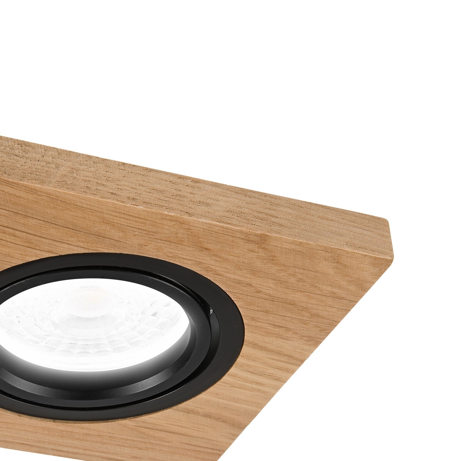 Tobby recessed ceiling light, 10 x 10 cm, set of 3, oak wood, GU10