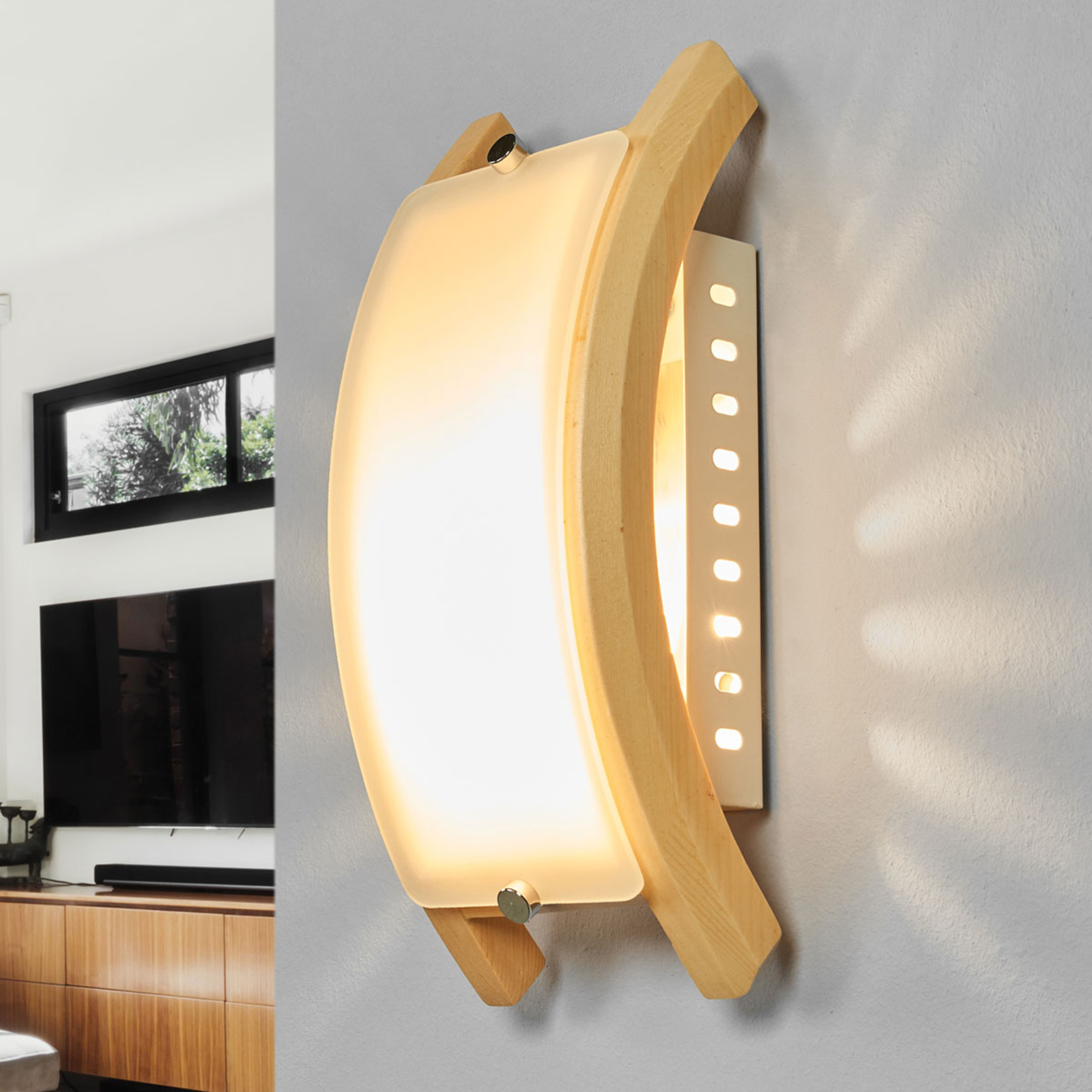 Globo ADMIRAL Wall Lamp, E14, Light Wood, for Living / Dining Room, Glass, wood, metal, E14, 40 W, energy efficiency: A++, W: 12 cm, H: 26 cm