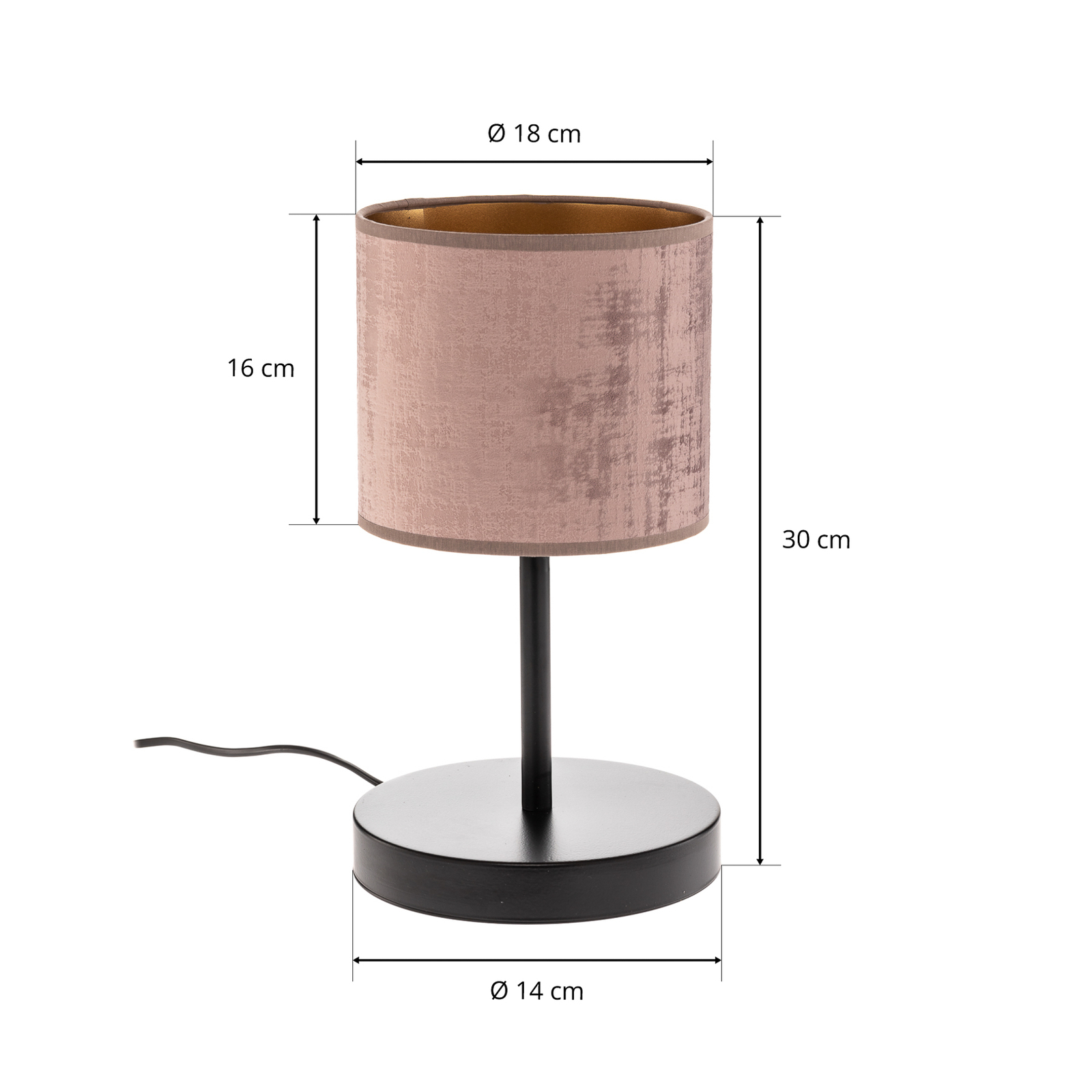 Lampe à poser Jari abat-jour tissu, rosé doré