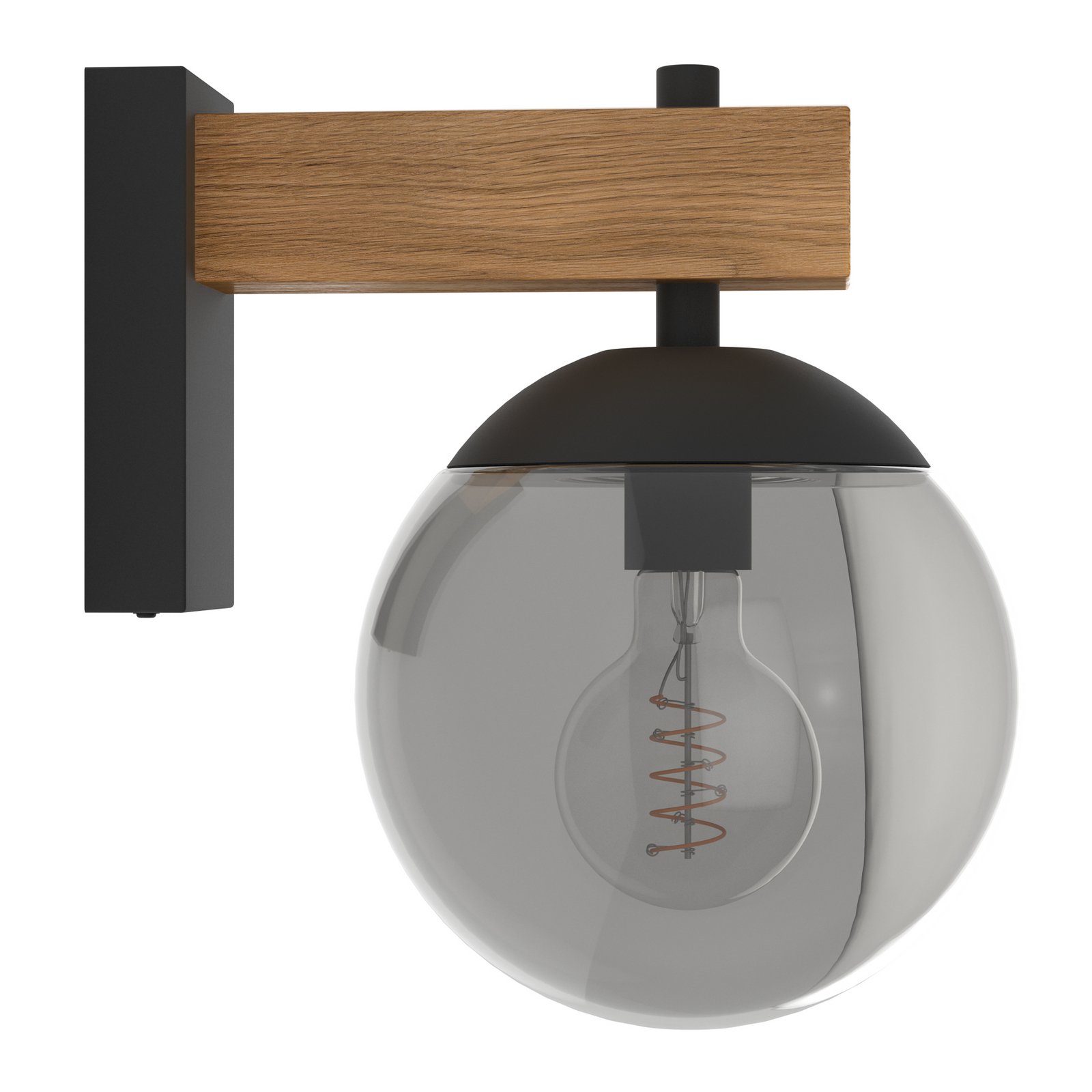 Applique da esterno Bufalata, nero/legno/grigio fumo