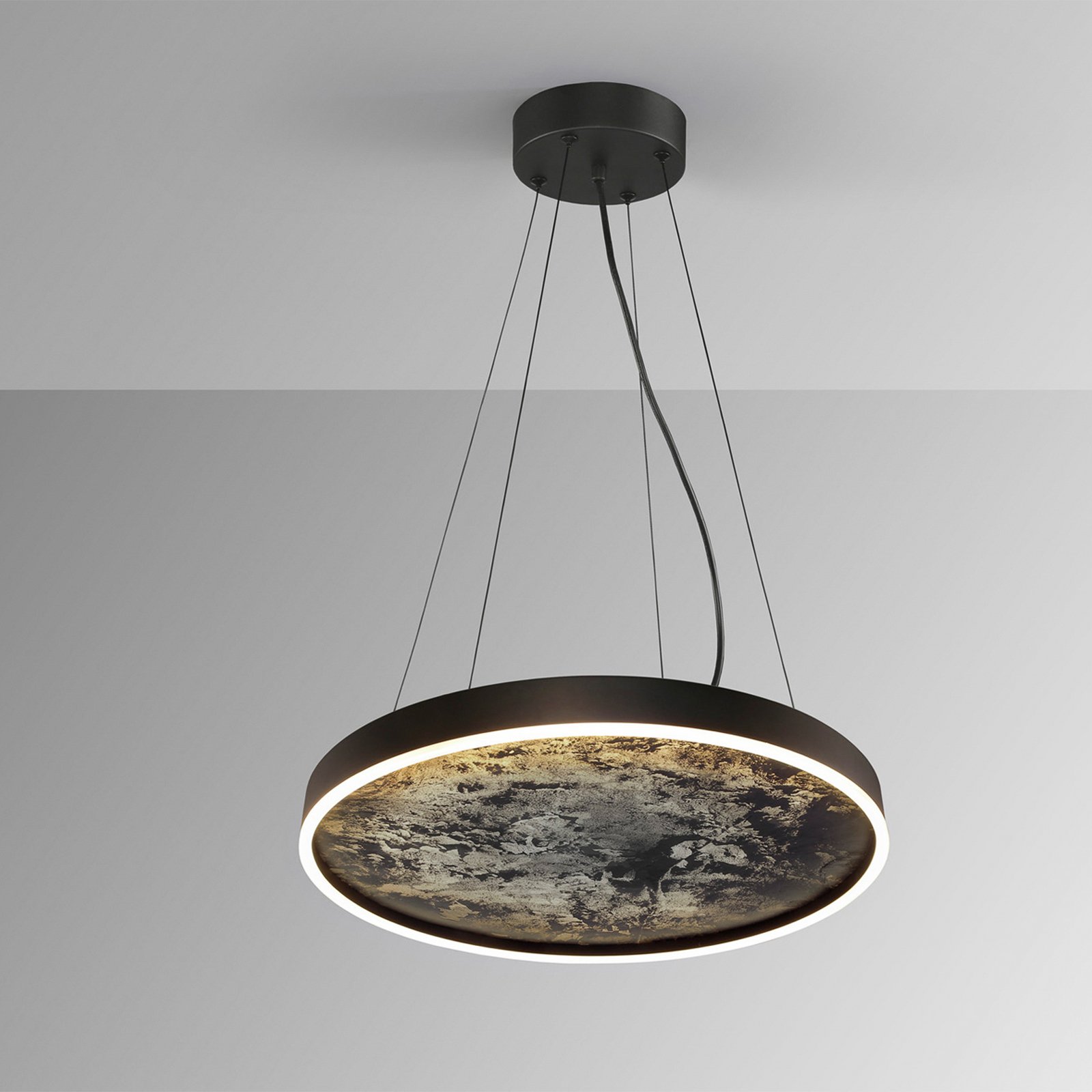 Akmens LED piekaramais gaismeklis, Ø 60 cm, CCT, melns, metāls, akrils