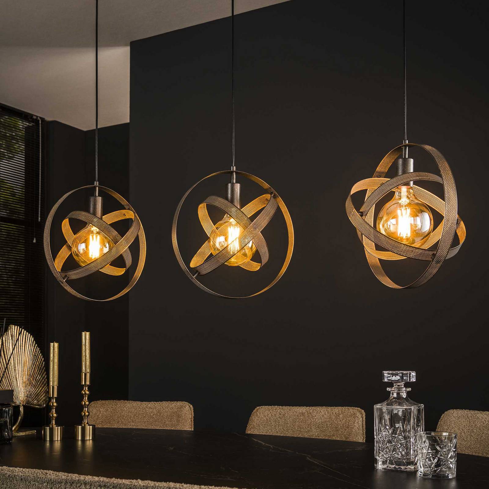 Lampa wisząca Cosmica, 3-punktowa, czarna, metal, siatka, E27