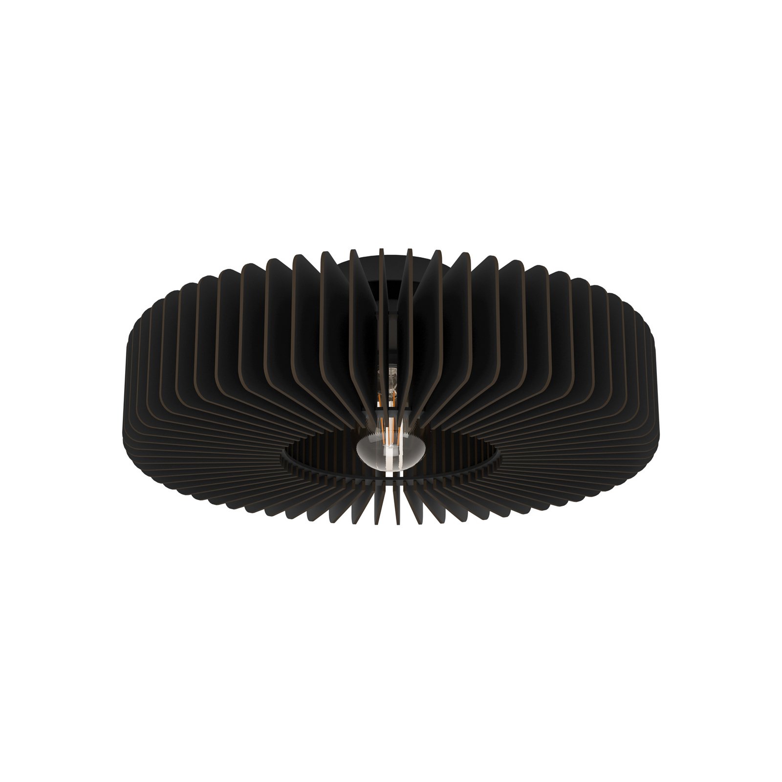 Palombaia ceiling lamp, black, Ø 50 cm, steel/wood, E27