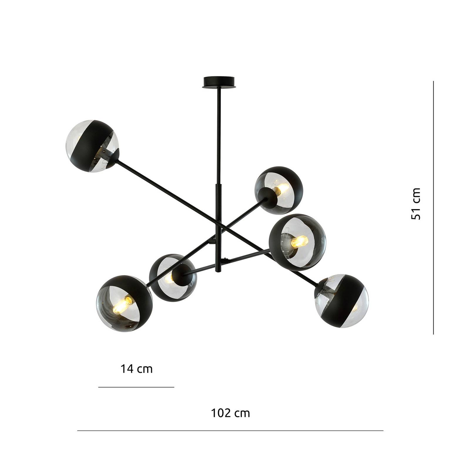 Lampa sufitowa Linear czarna/przezroczysta, 6-pkt.