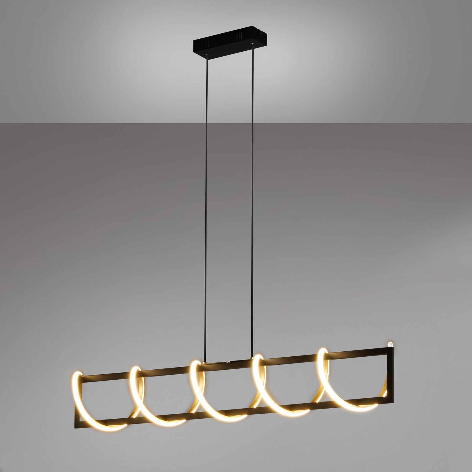 Candeeiro suspenso LED Gwen, preto/dourado, metal, CCT, regulável