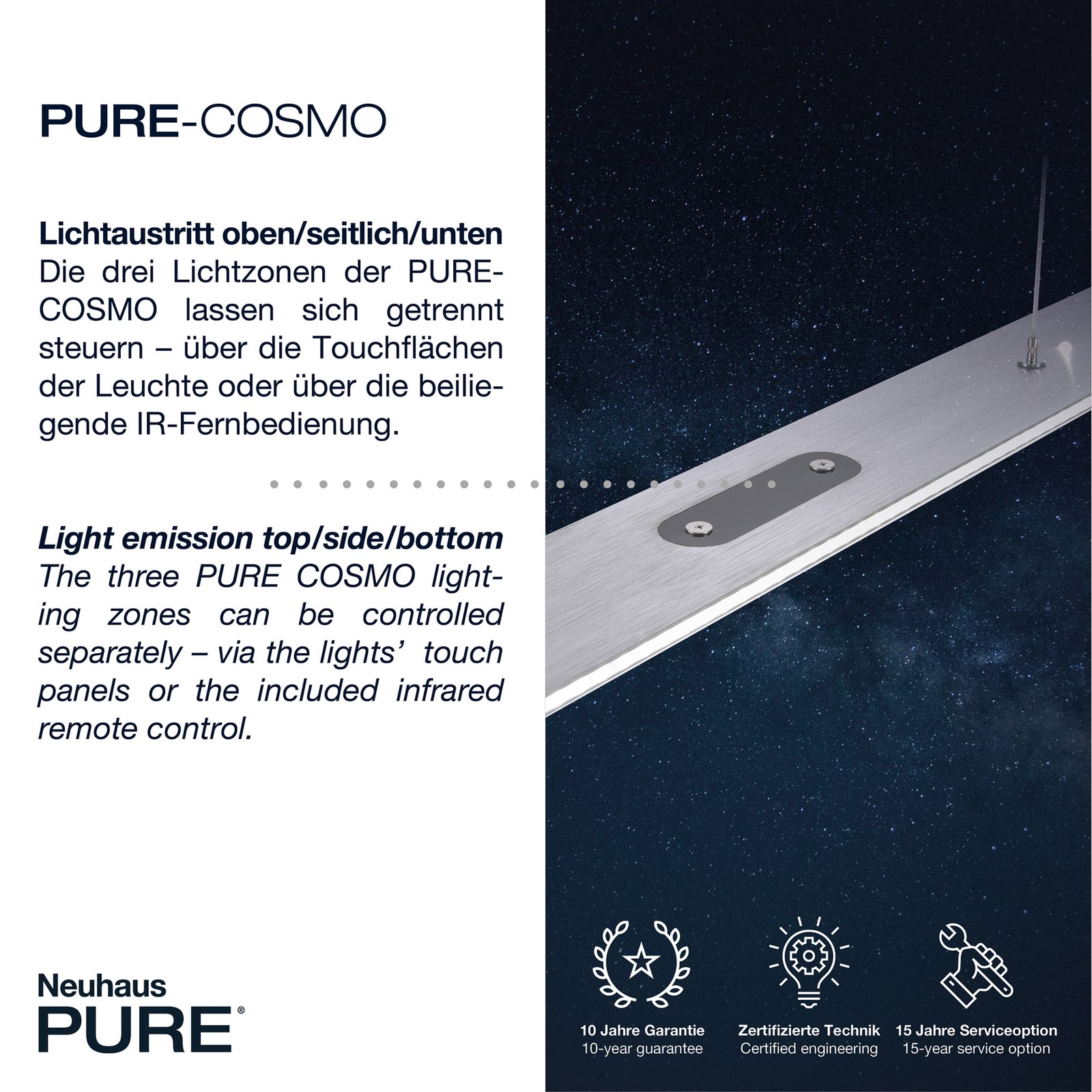 PURE Cosmo LED-pendellampe lang 140 cm