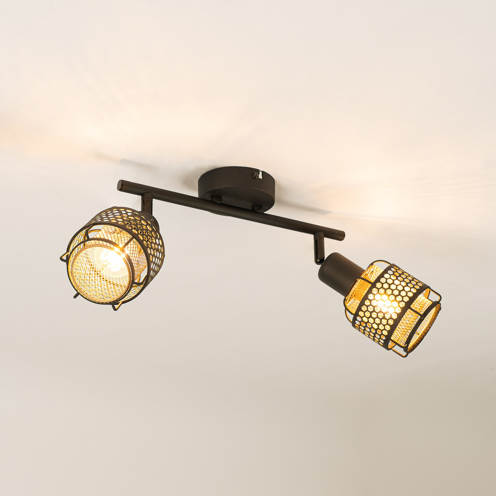 Lindby Eudoria ceiling spotlight 2-bulb black/gold