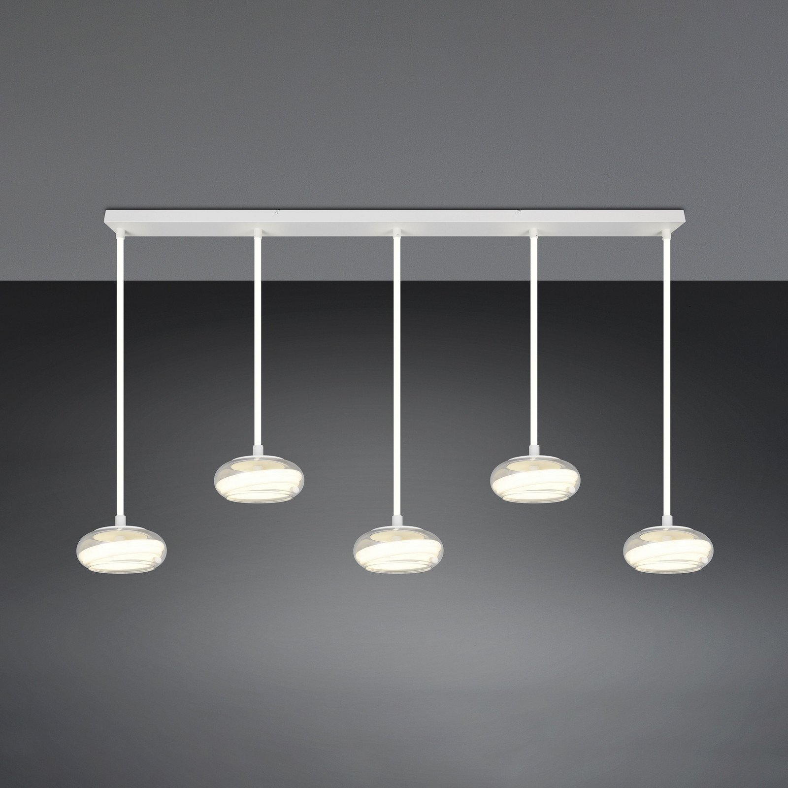 Trio Lighting Lampă suspendată LED Tarsia alb mat lungime 161 cm sticlă 5 becuri. - Camera de zi / sufragerie - Modern