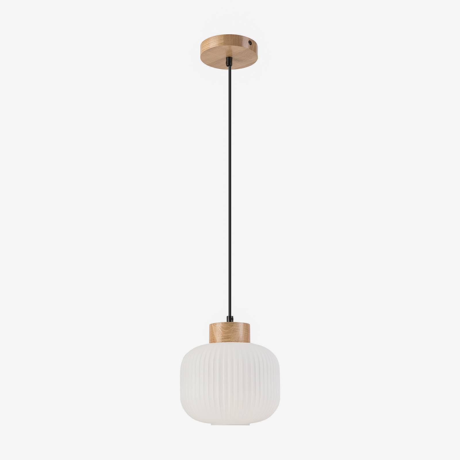 Hängeleuchte Harmony, Ø 20 cm, Opalglas, Eichenholz, E27