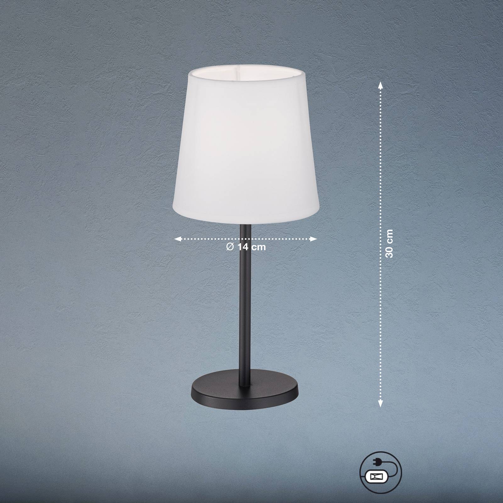 Lampa stołowa Rimini, perkal, biały/czarny, E14, 30 cm