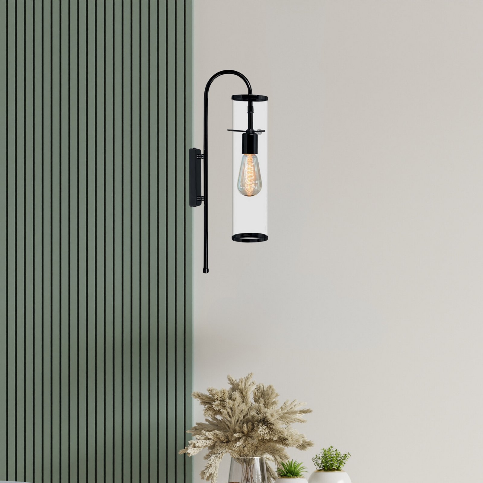 Applique Leona, nero, altezza 57 cm, metallo, E27