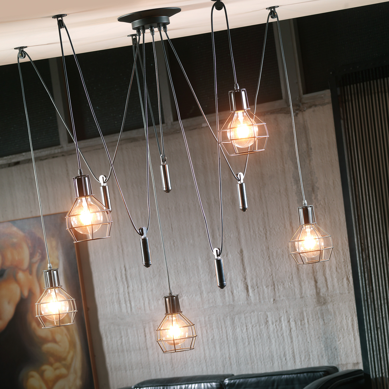 Lampa wisząca Spider pięć klatkowych kloszy