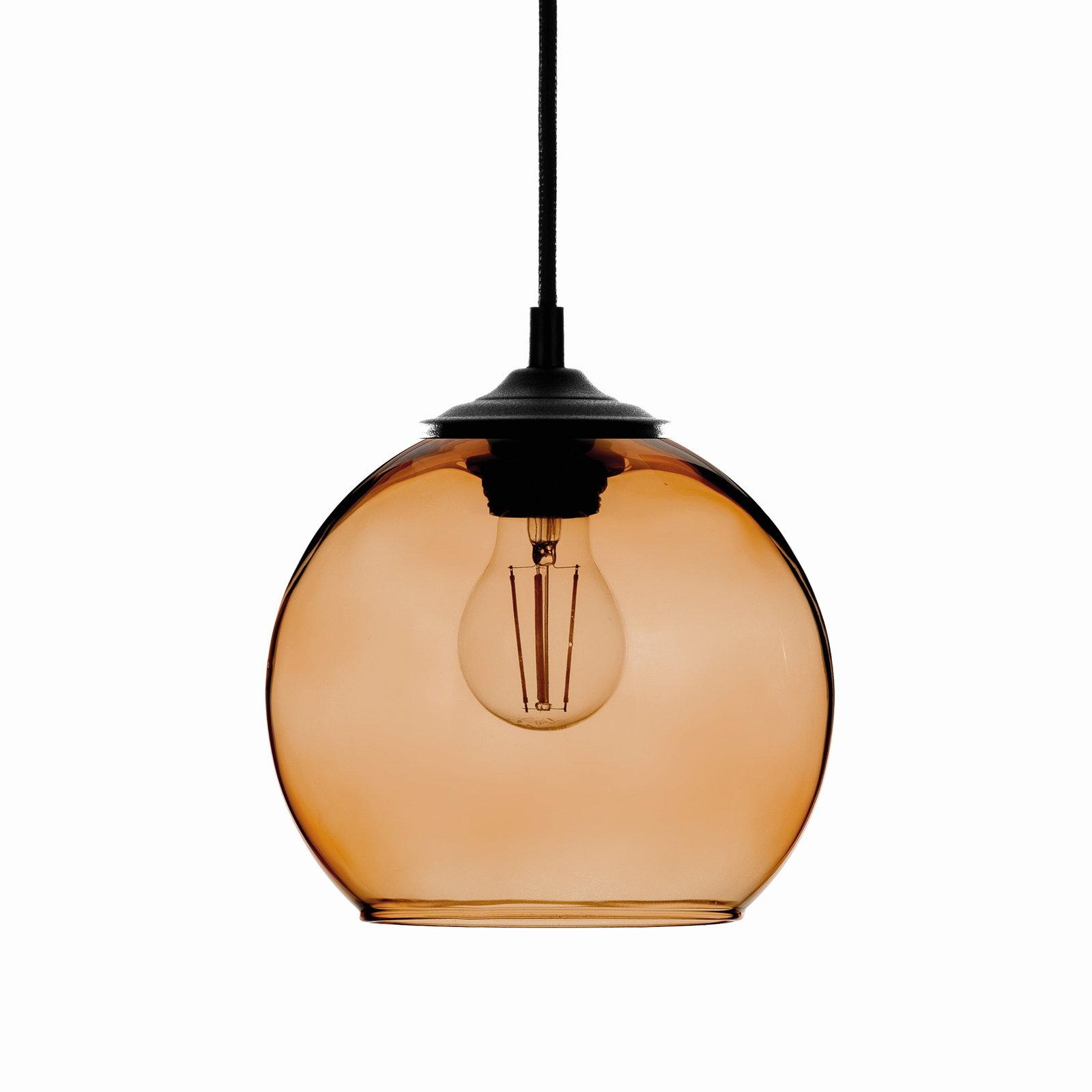 Závesná lampa guľa sklenené guľové tienidlo jantárové Ø 20cm