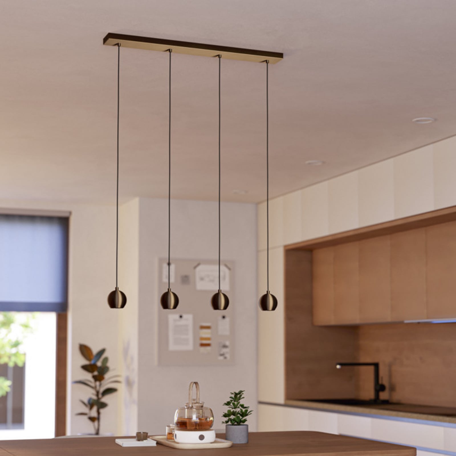 EGLO hanglamp BIMEDA 1, bronskleurig, lengte 77 cm, 4-lamps. EGLO hanglamp BIMEDA 1, bronskleurig, lengte 77 cm, 4-lamps.