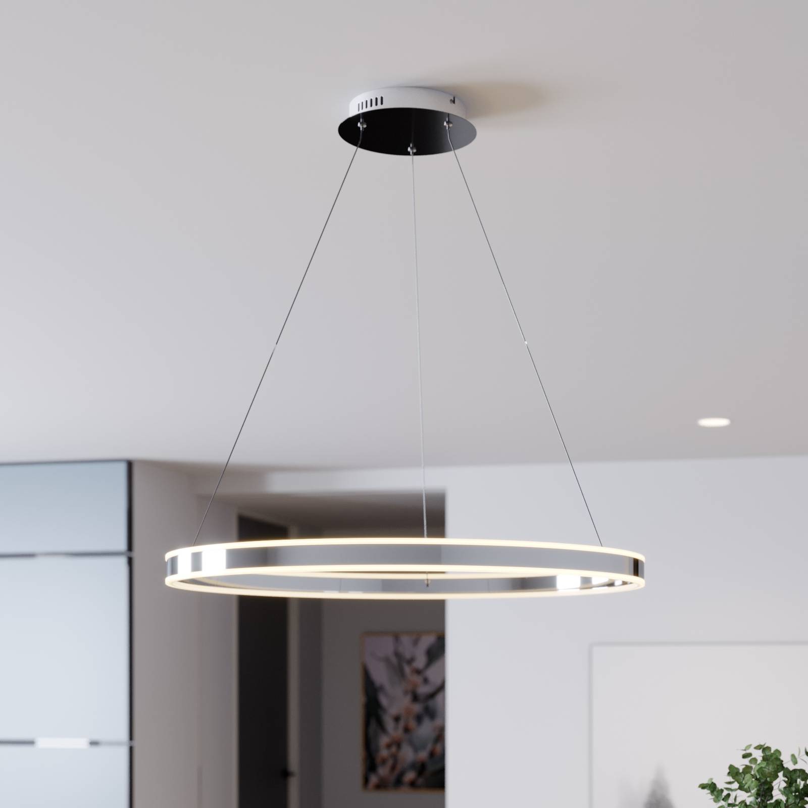 LED hanglamp Lyani in chroom, dimbaar, 80 cm