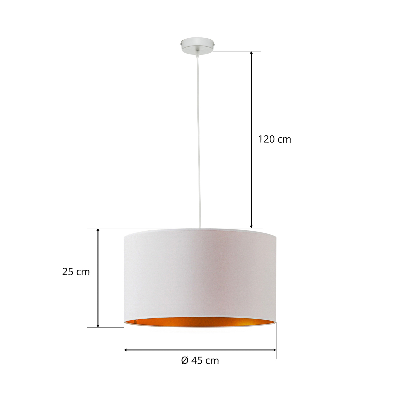 Hanglamp Roller, binnen goud, buiten wit