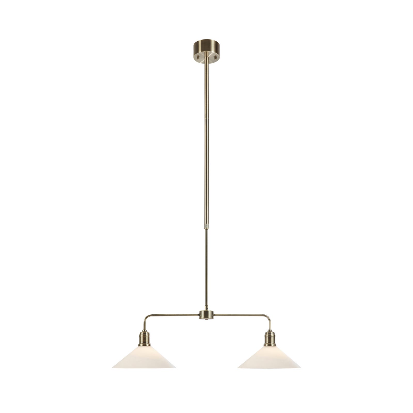 Suspension Vela, laiton vieilli, à 2 lampes, verre, longueur 75 cm