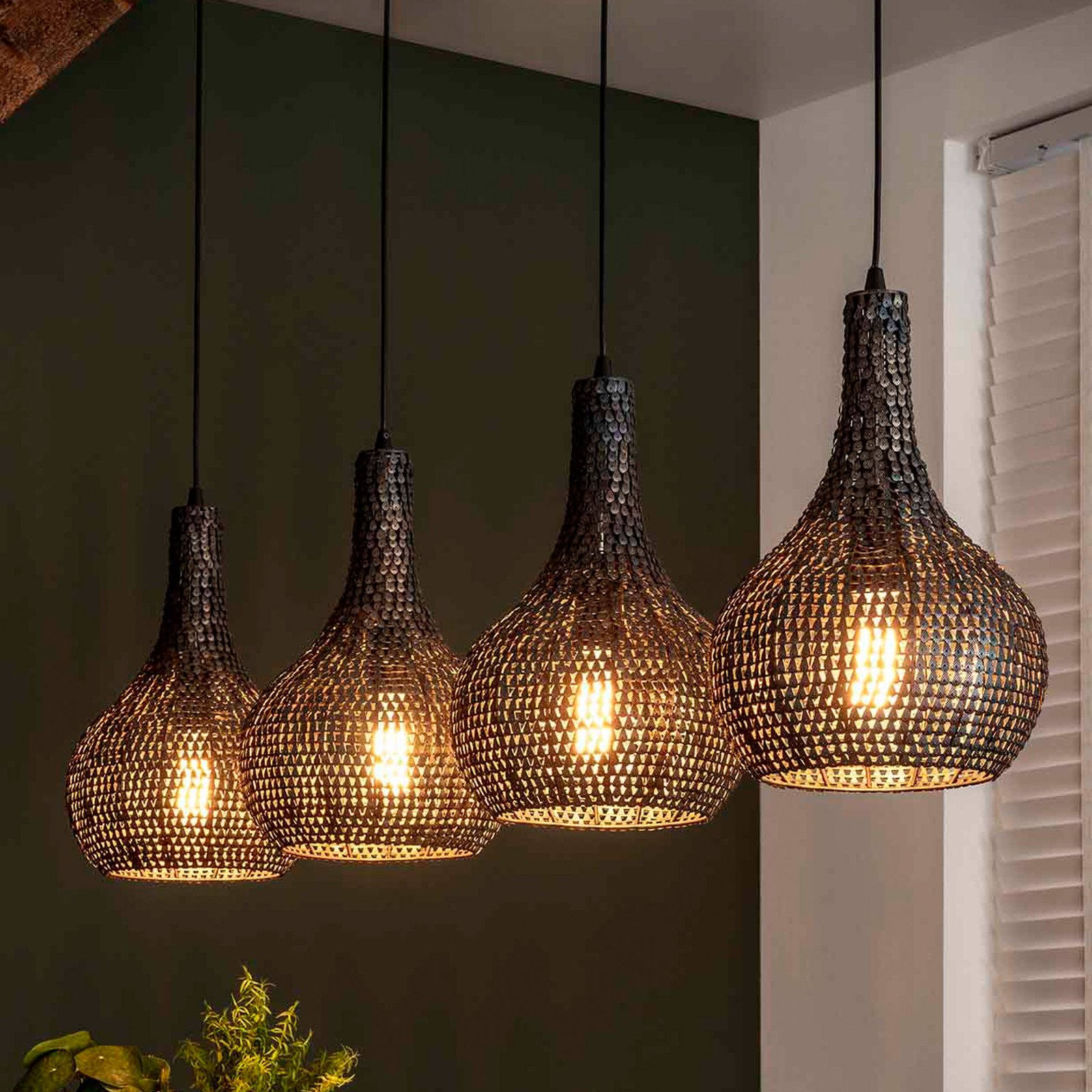 Hanglamp Grafenstein zwart-bruin 4-lamps