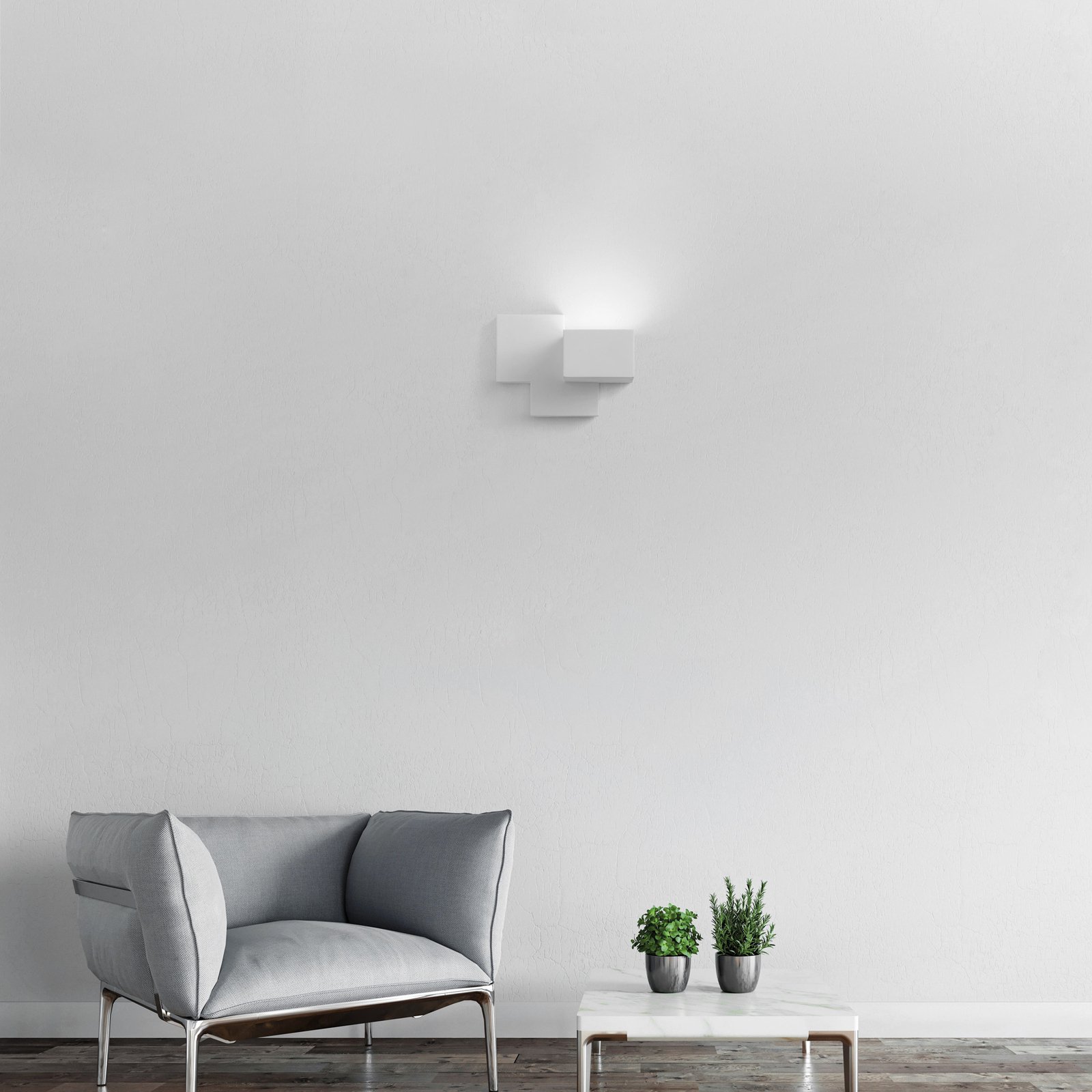 Side wall light, 22 cm wide, white, plaster, GX53