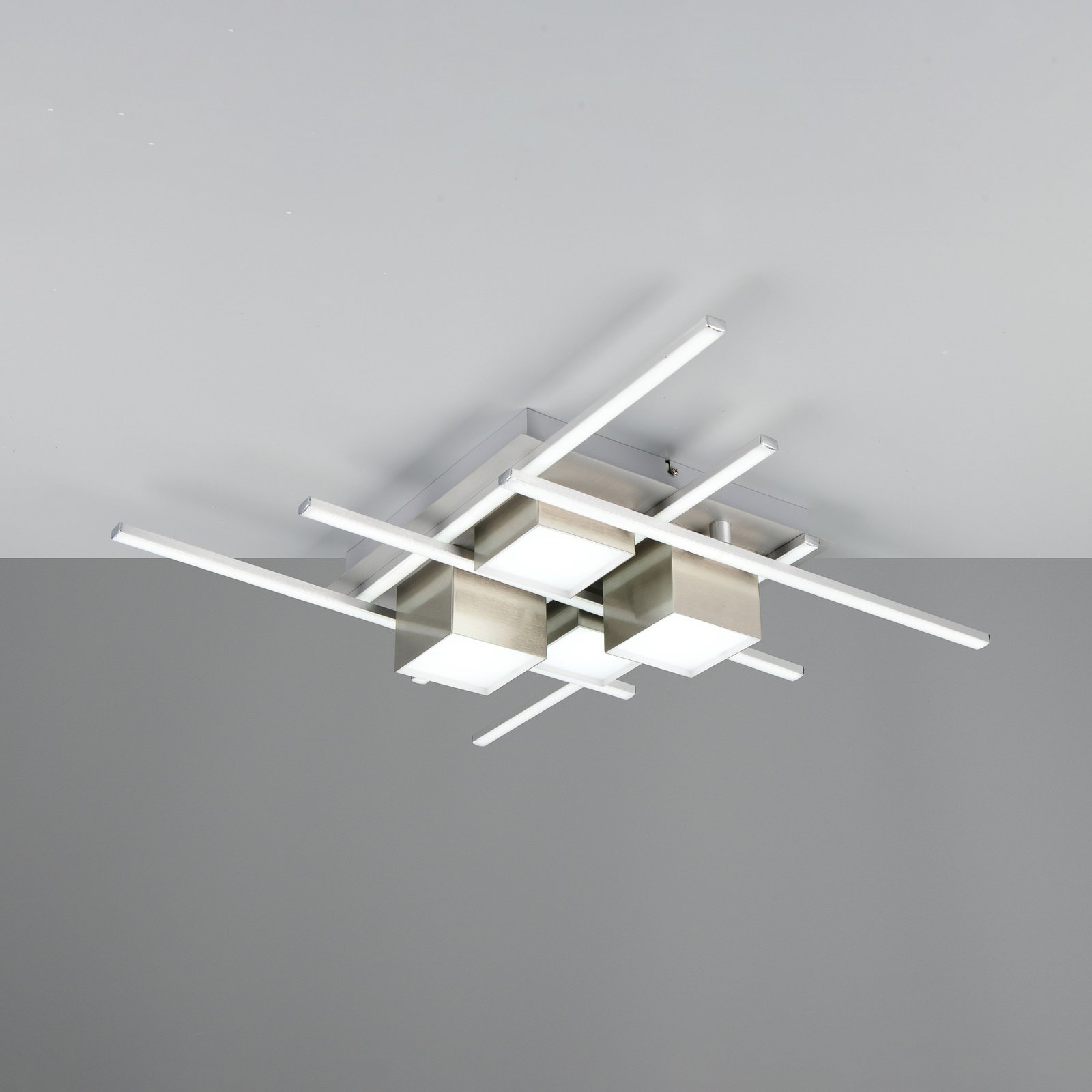 Roger LED ceiling lamp, matt nickel, metal, CCT, remote control.