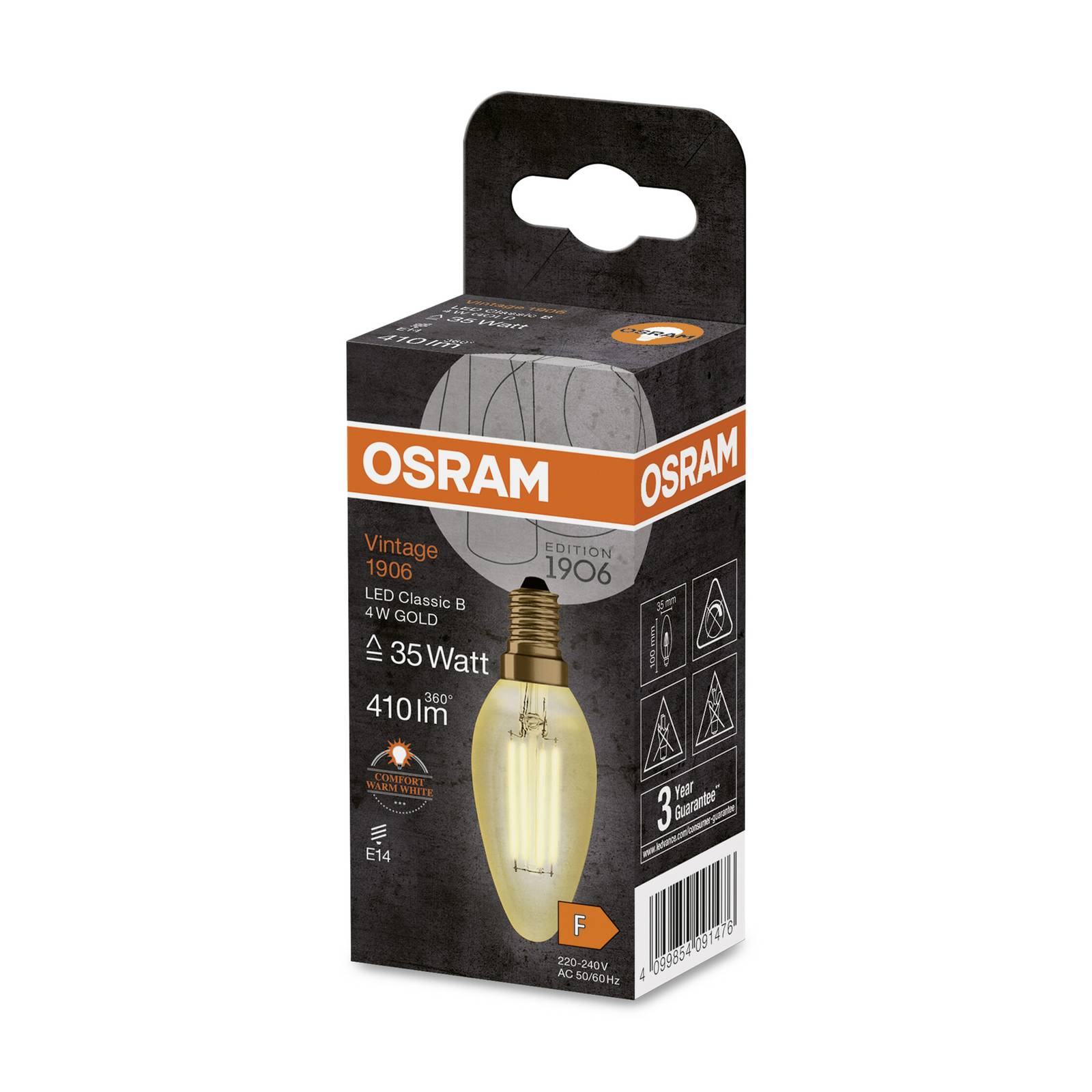 OSRAM żarówka filament świeca Vintage 1906, E14 Filament 4W 824 złota