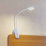 Prios lámpara de pinza LED Najari, blanca, batería recargable, USB, 51 cm