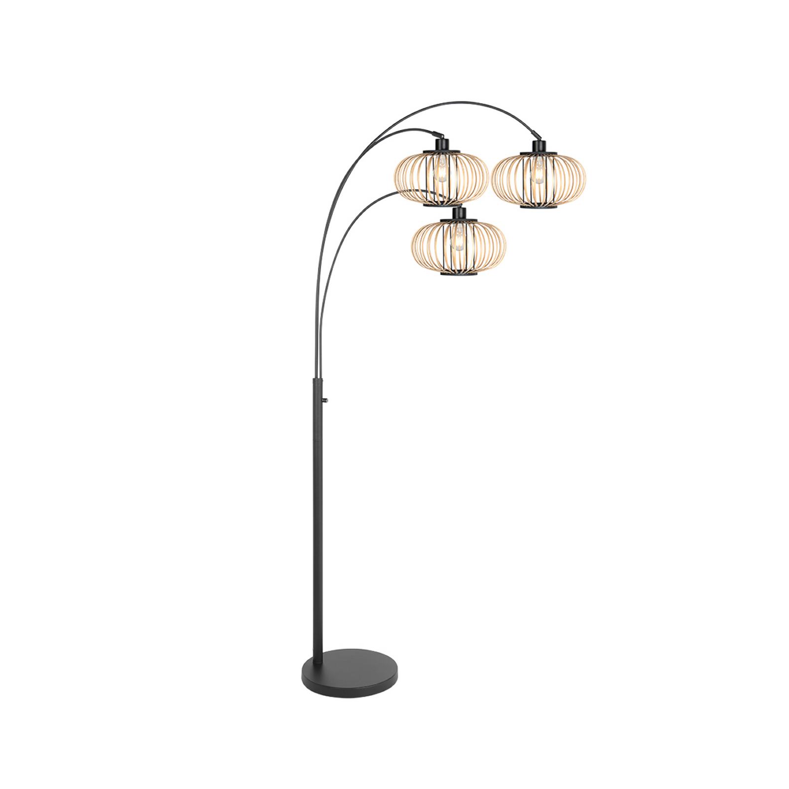 Lámpara de pie Nox Light de 3 luces, negra, con varillas de bambú, E27