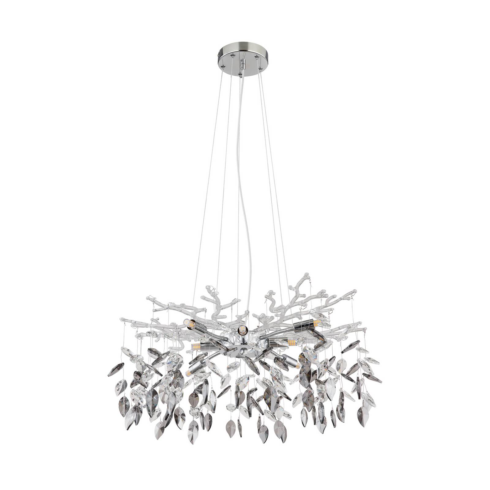 Kronleuchter Danna, chromfarben/rauchgrau/klar, Ø 61 cm