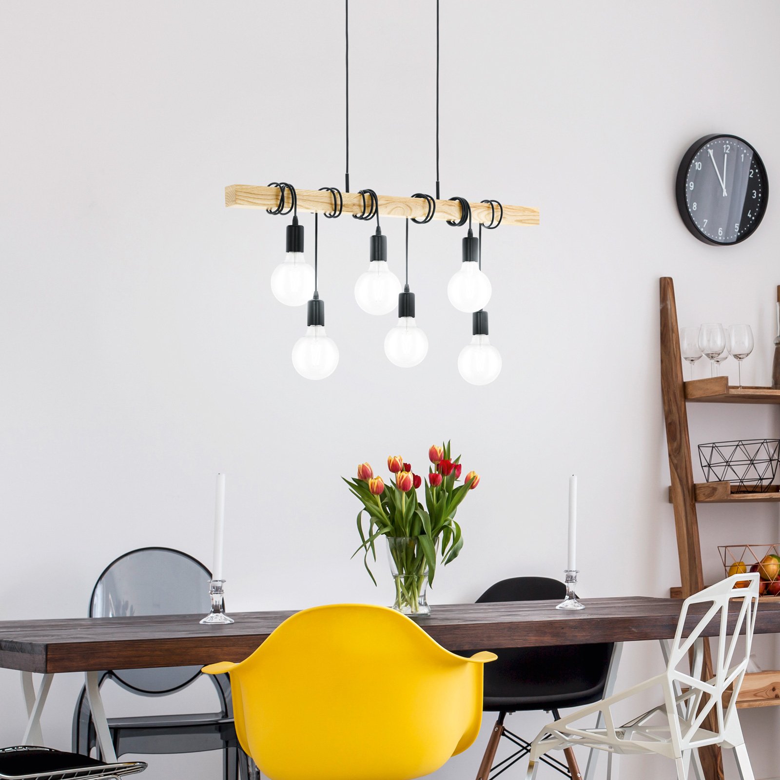 Townshend pendant lamp with wood, 6-bulb