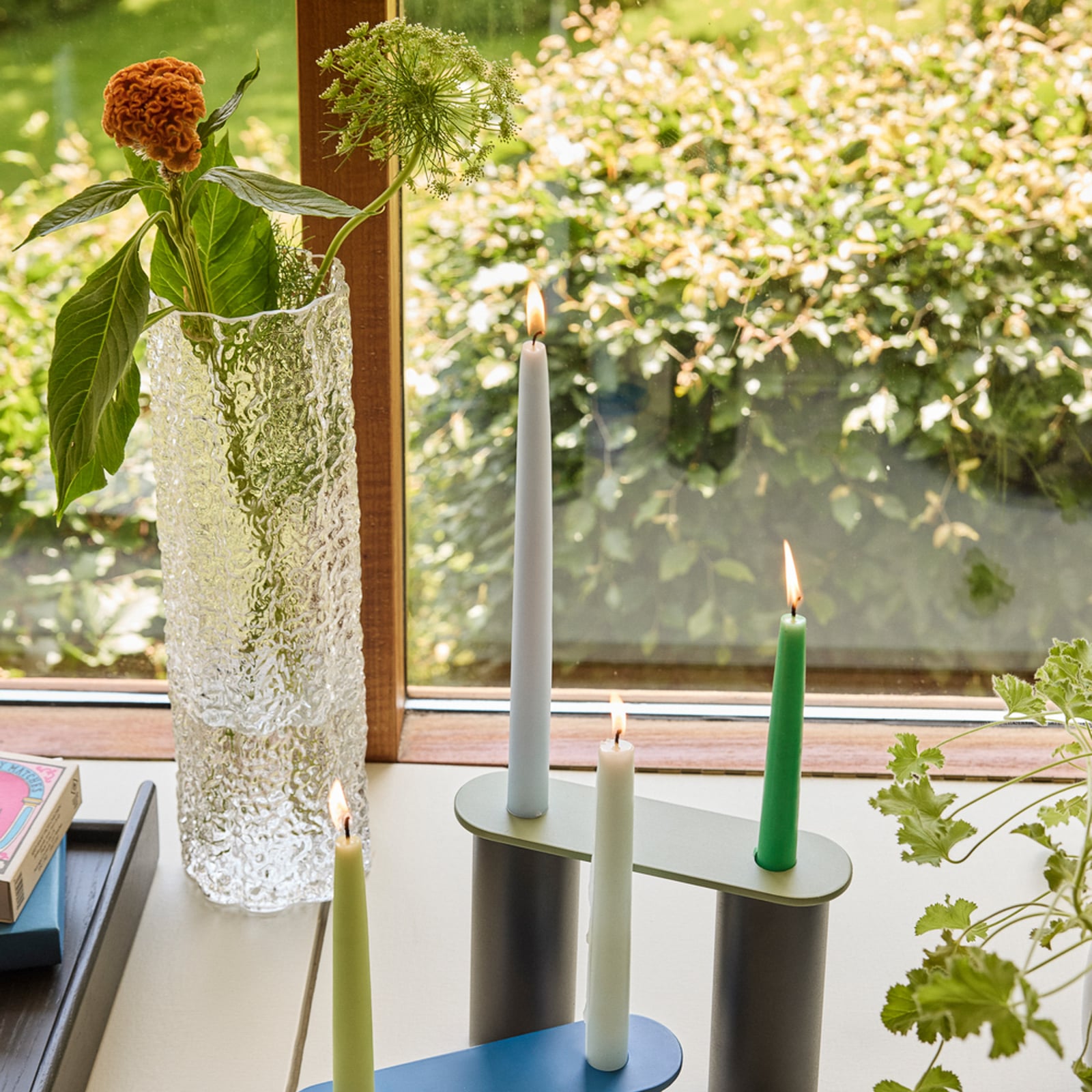 Vaso triplo, set da 3, verde/trasparente - Hübsch