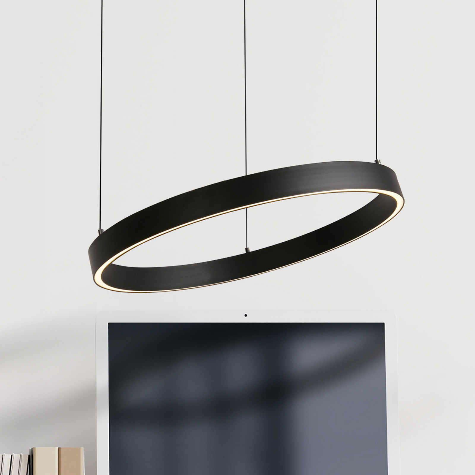 Searchlight Lampă suspendată LED Layla negru Ø 44 cm CCT cu înălțime reglabilă - Camera de zi / sufragerie - Modern - negru opal - Metal