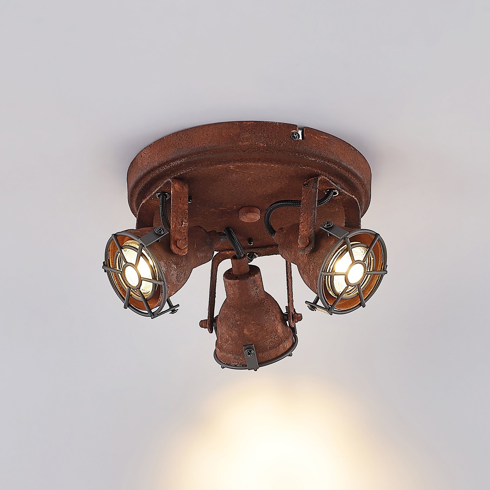 Lindby Scabra plafondspot in roestoptiek, 3-lamps