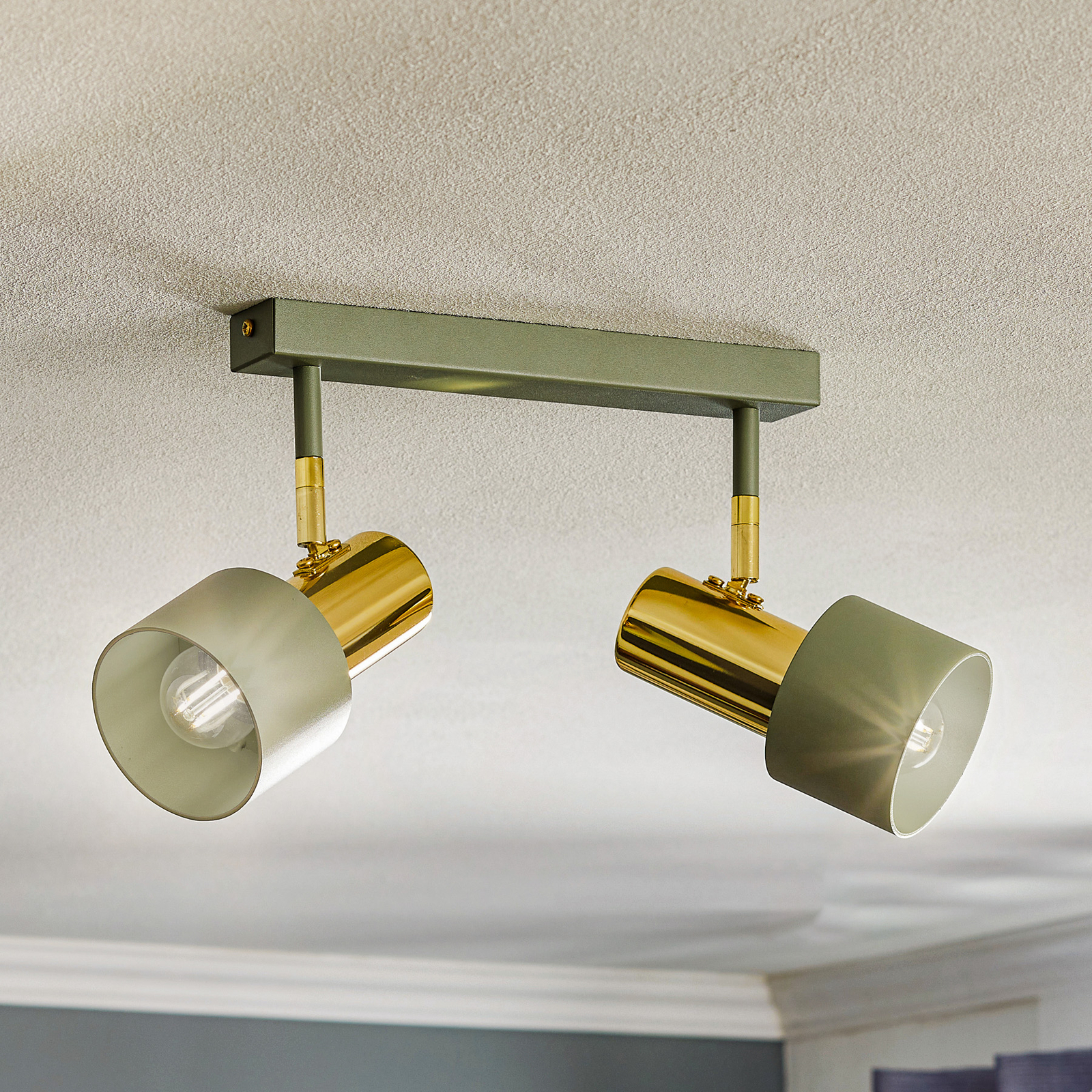 Destin ceiling spotlight, two-bulb green/brass