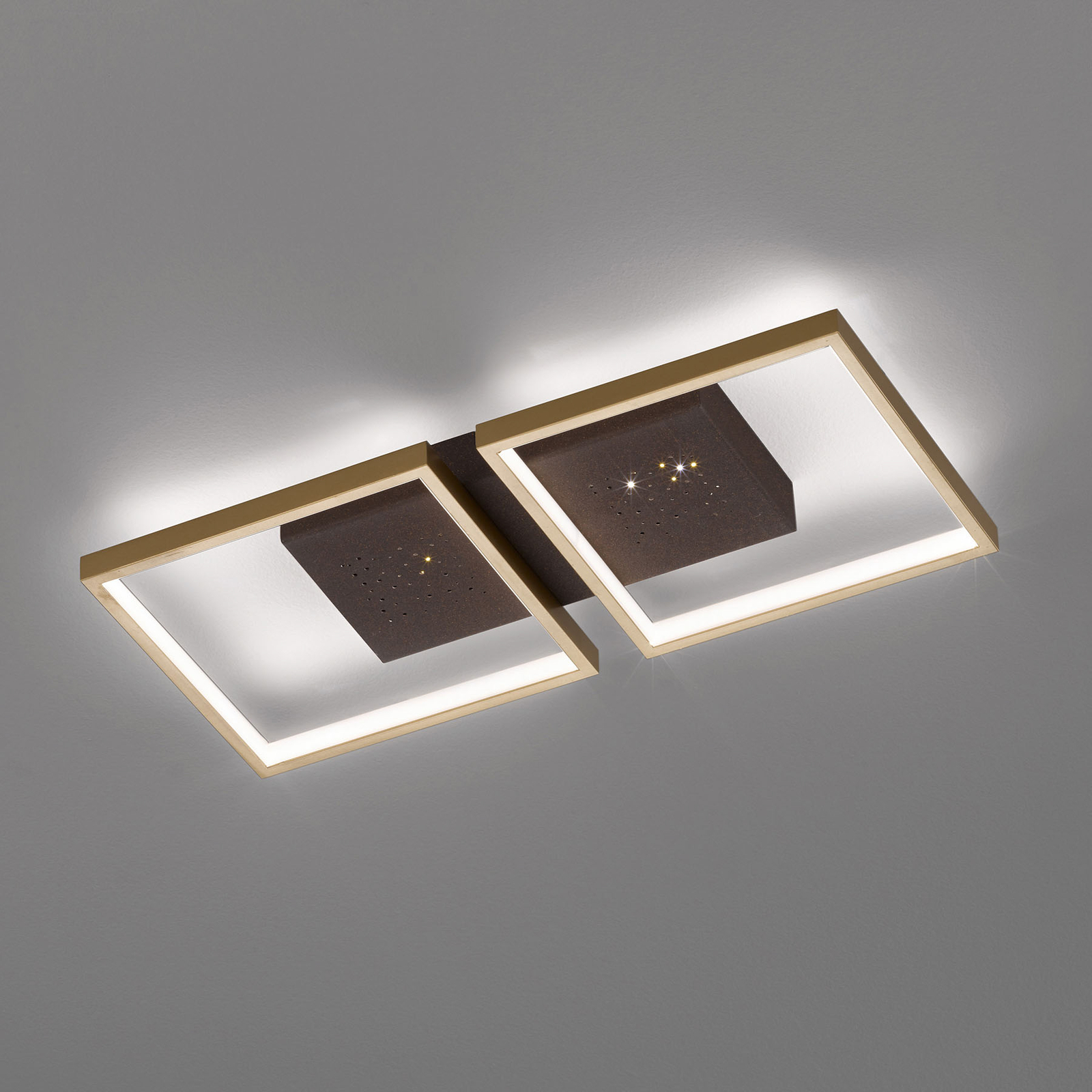 Plafón LED Pix, marrón, 2 luces 54x25cm