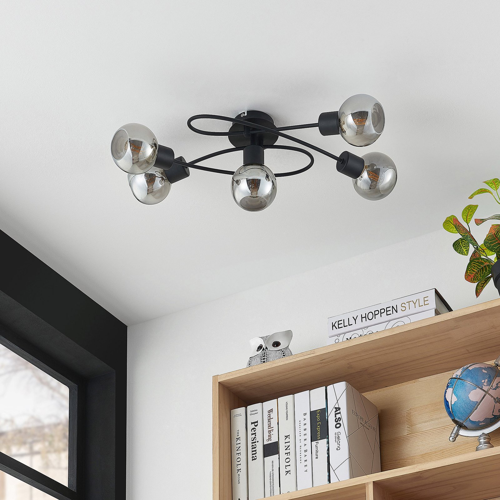 Elaina 5 Kattovalaisin Black/Smoke - Lindby