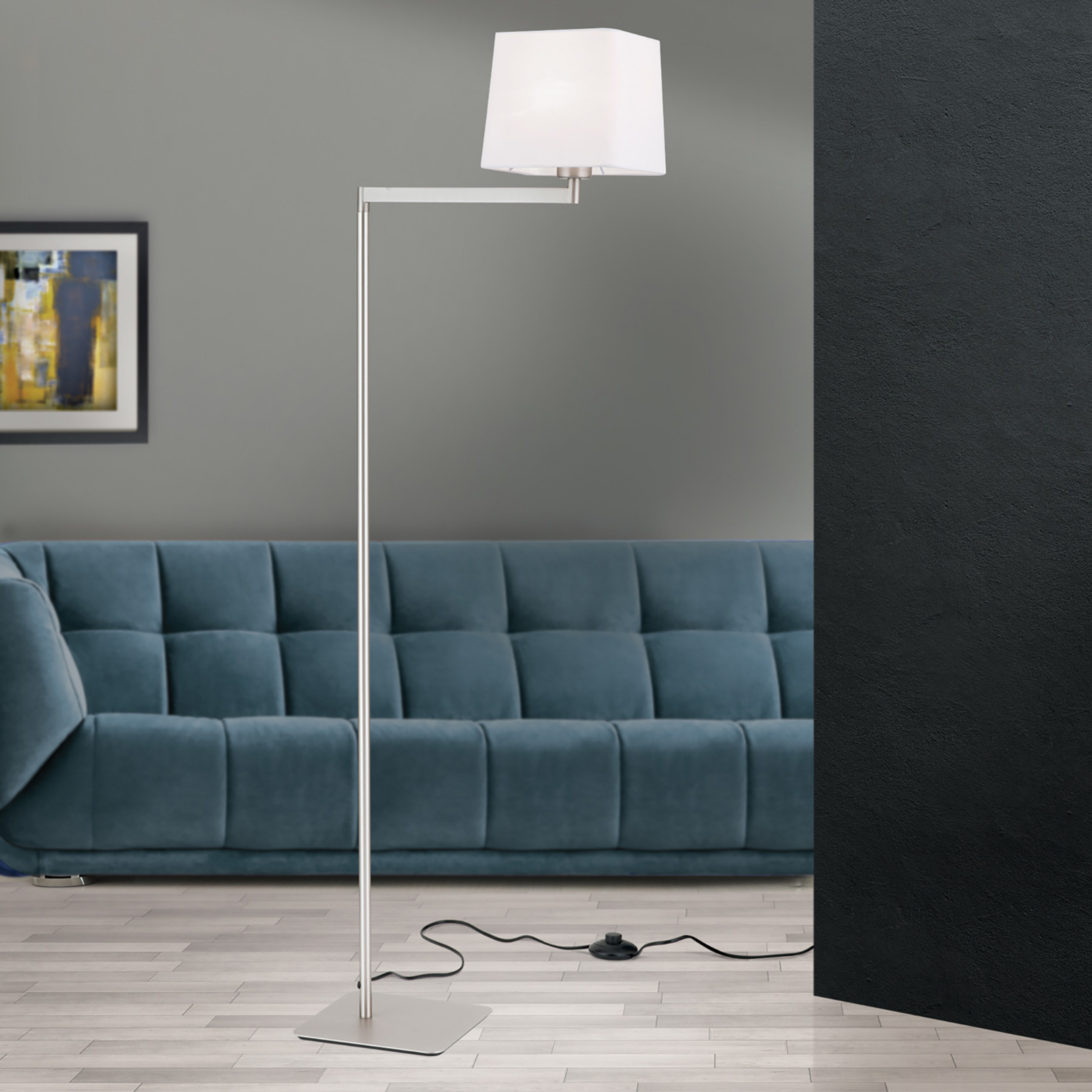 Textilní stojací lampa Carlton, matný nikl