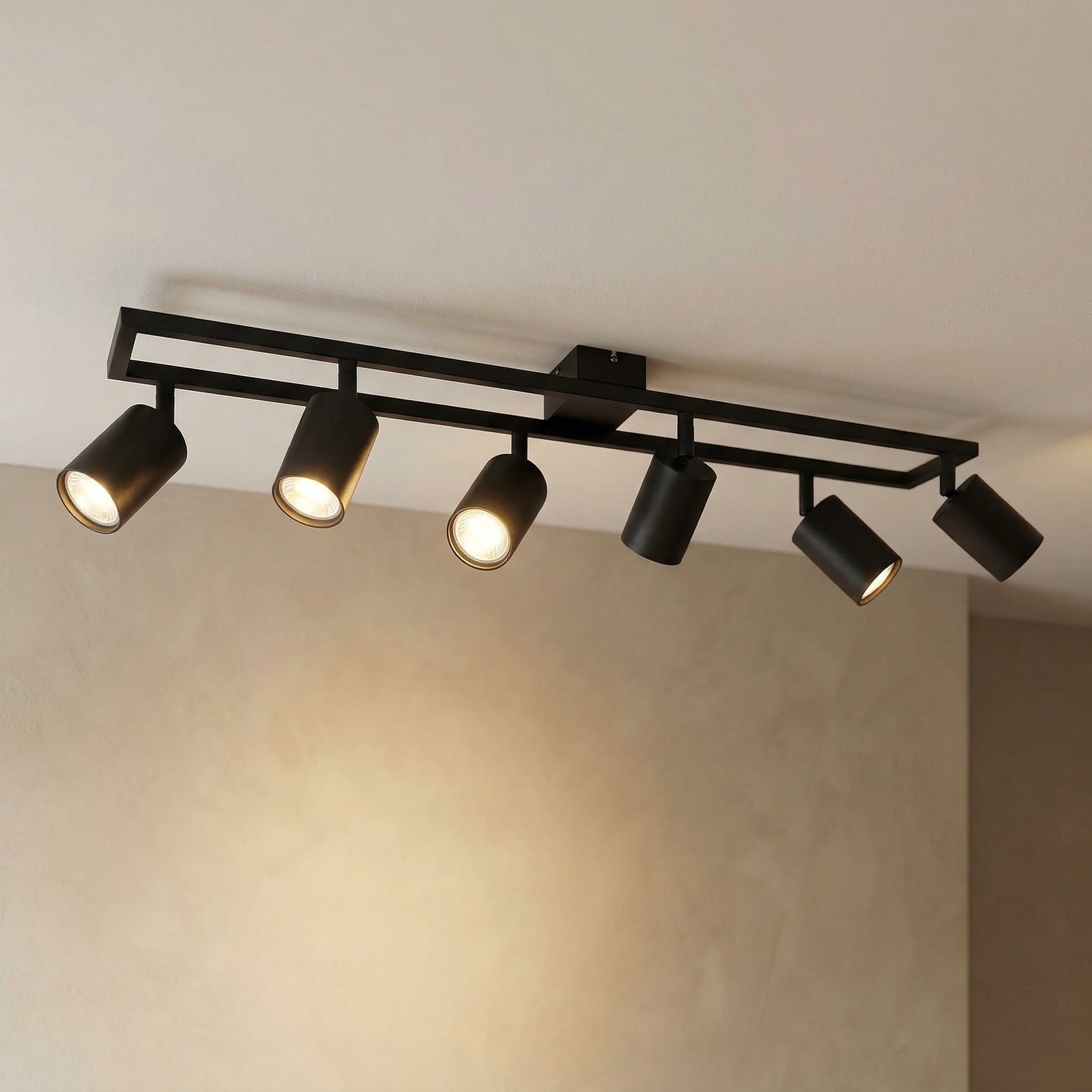Bravius ceiling spotlight, black, 6-bulb, iron - Lindby