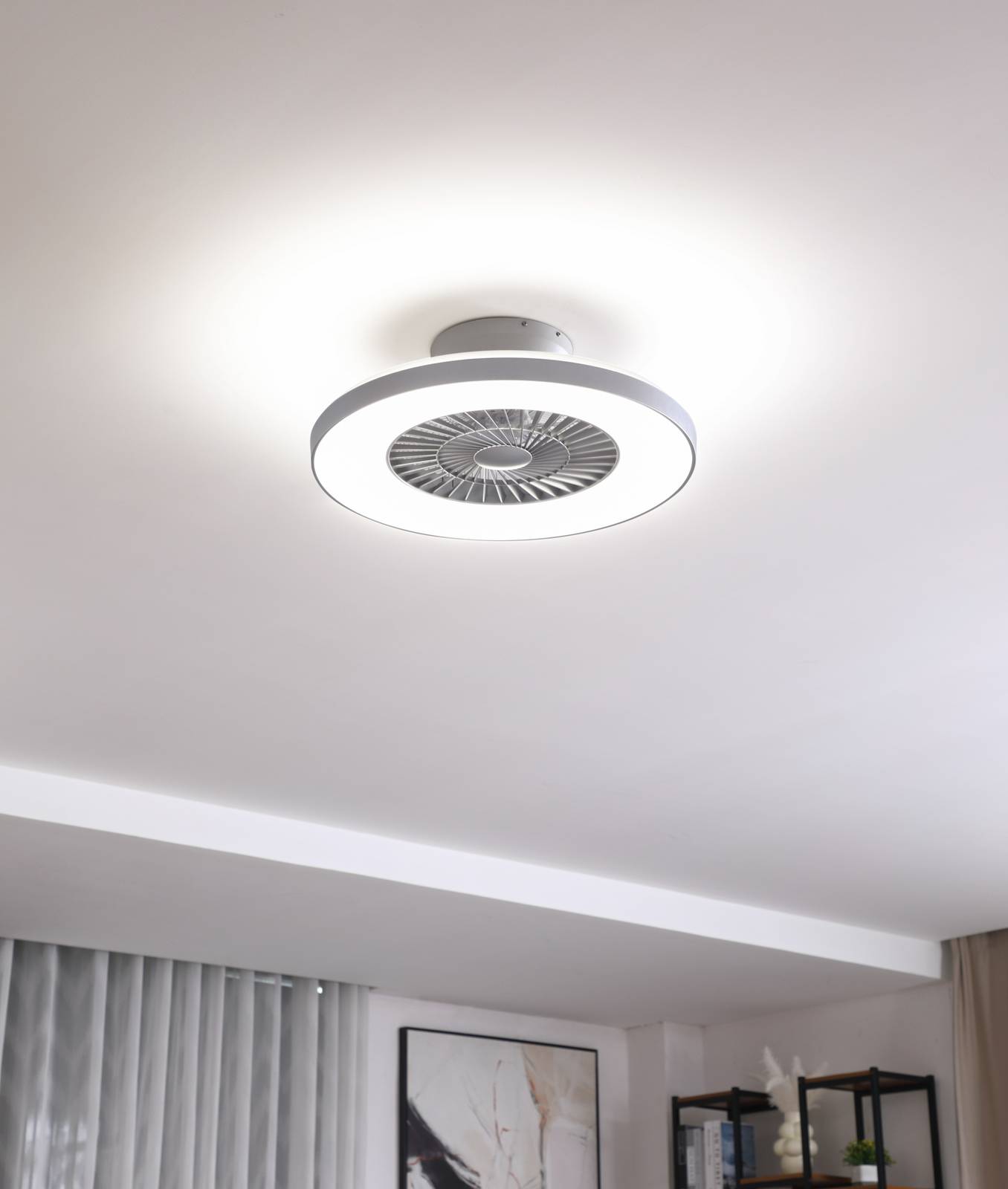 Lindby Stropní ventilátor Lindby Smart LED Paavo, šedý, tichý, Tuya