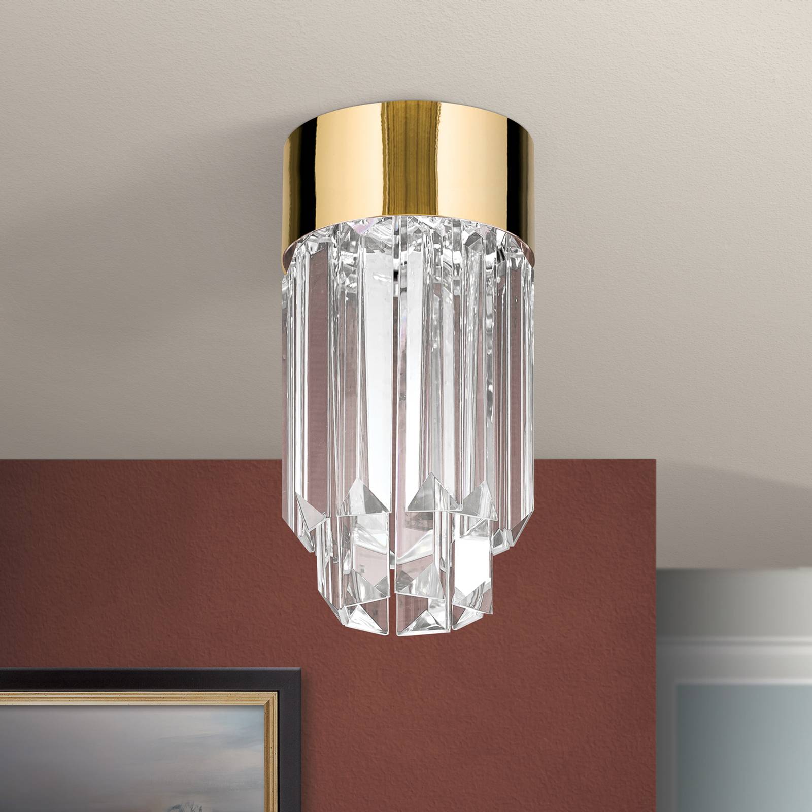 Levně LED stropní Prism, křišťálové sklo, Ø10cm, zlatá