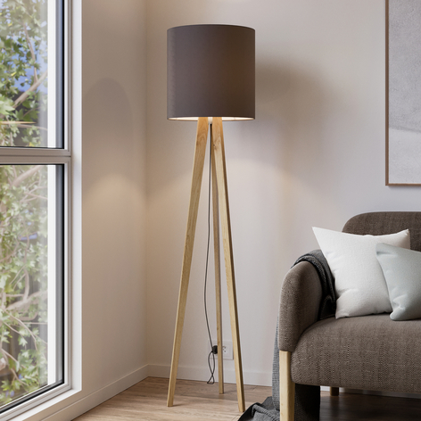 Textil-Stehleuchte Nida mit Holzgestell, grafit