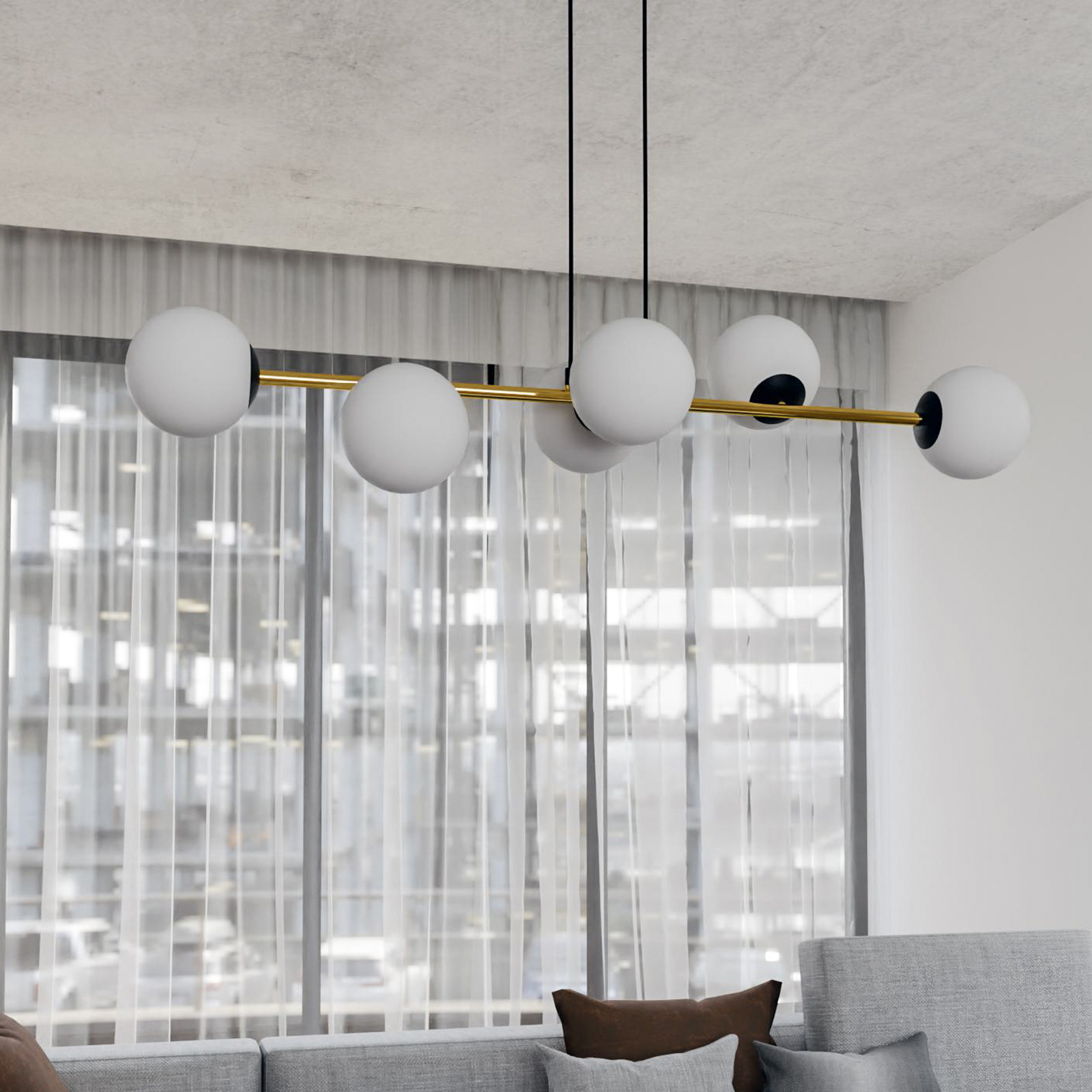 Gravity pendant light, opal white/gold/black, glass, E14