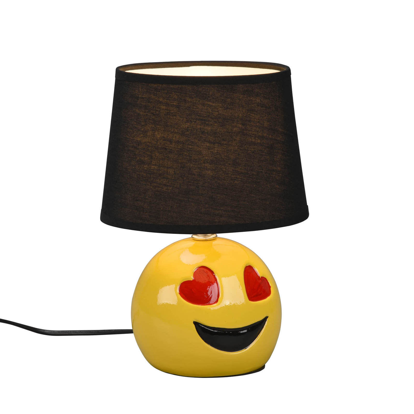 Tafellamp Lovely met Smiley, stoffen kap zwart