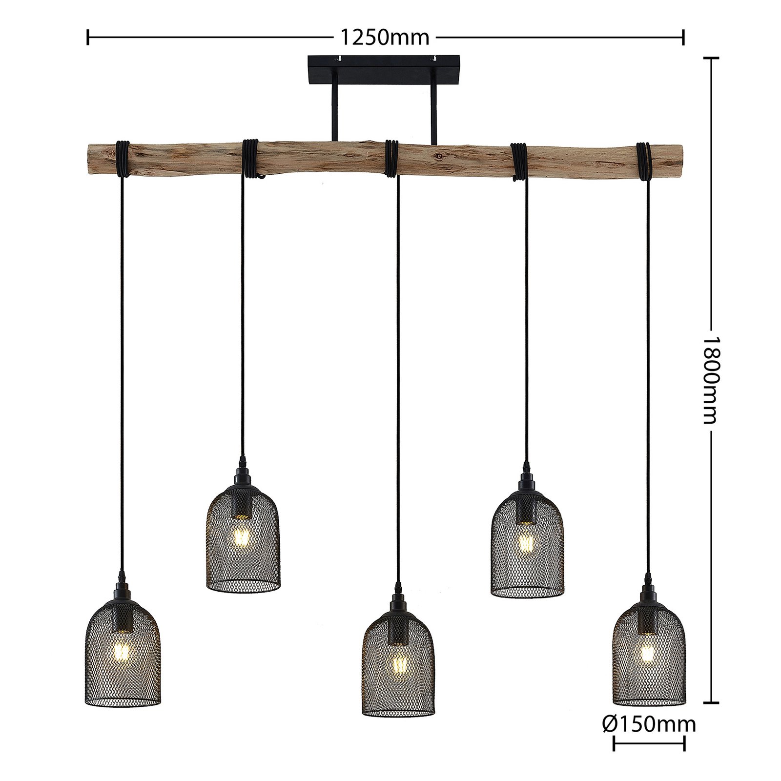 Lindby Dolcin hanglamp met mesh-kappen 5-lamps